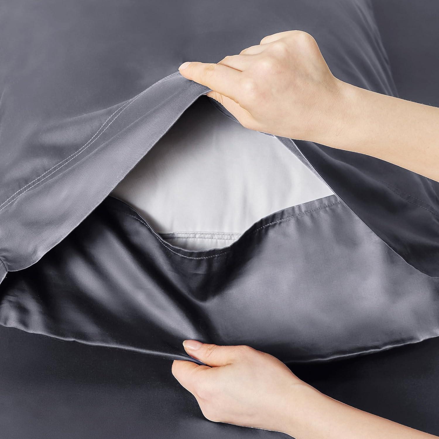 Juego de Sábanas Queen Bedsure Refrigerantes Rayón Bambú Gris