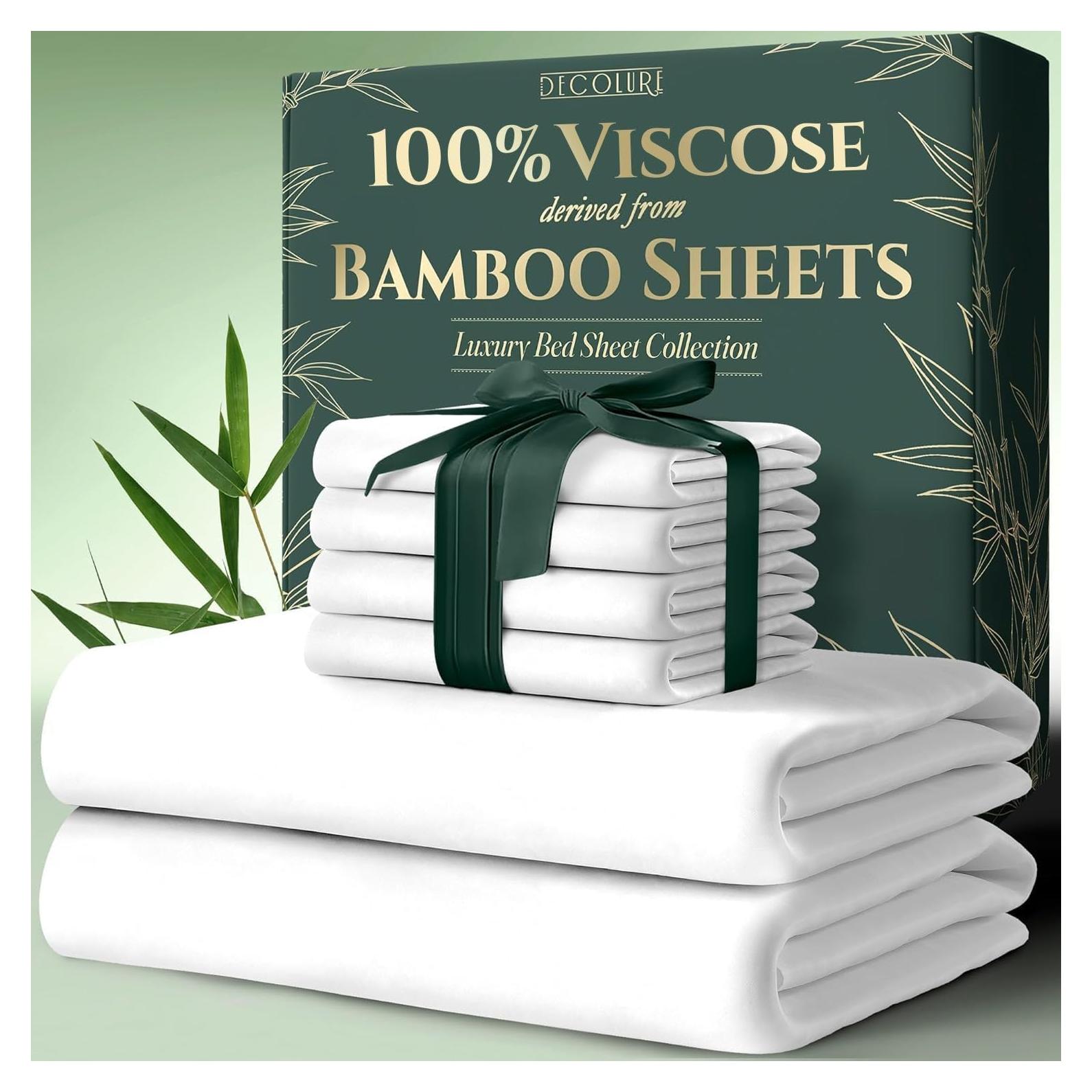 Sábanas Queen DECOLURE 100% Viscosa Bambú 6 Piezas Blanco