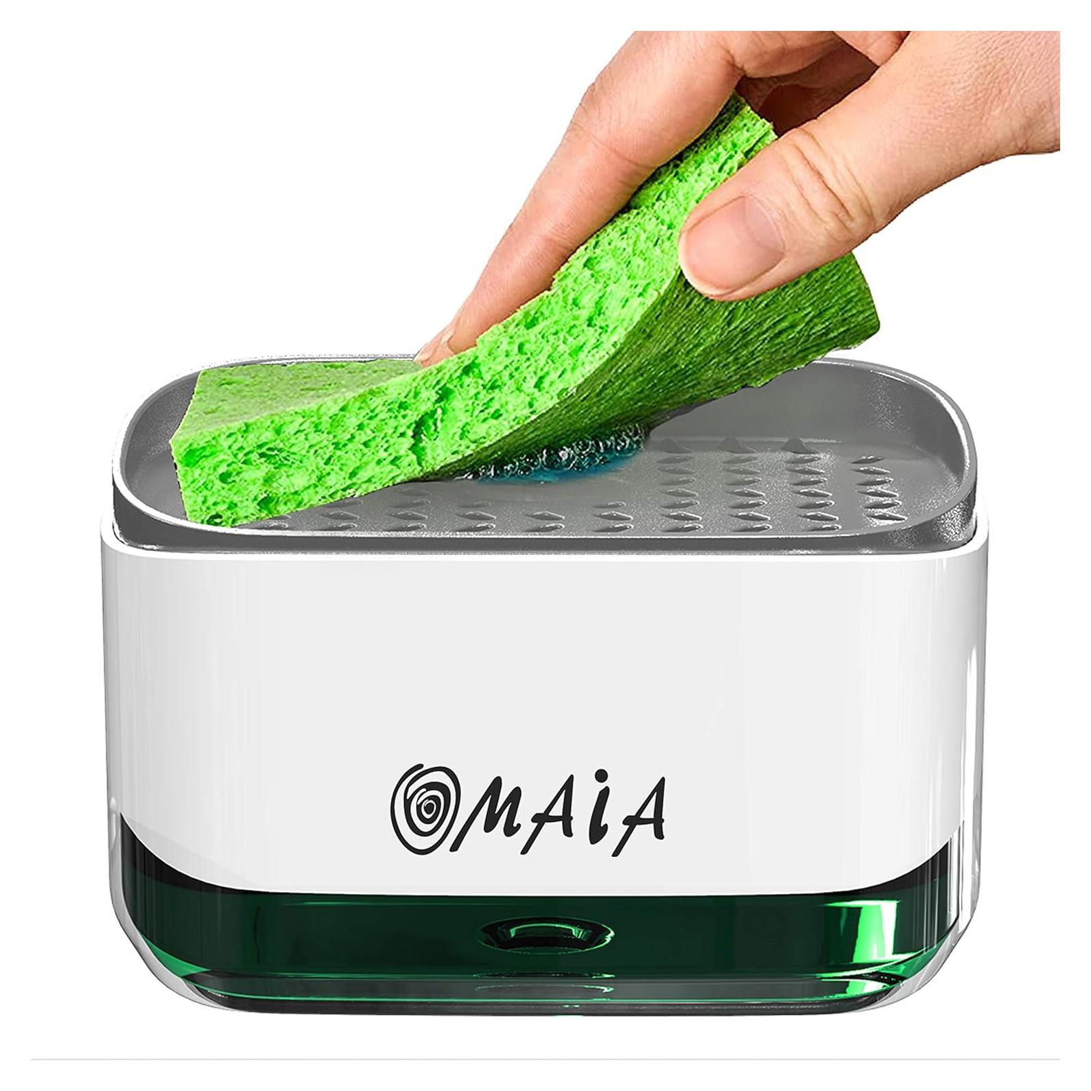 Dispensador de Jabón 2-en-1 OMAIA con Soporte para Esponja - Blanco