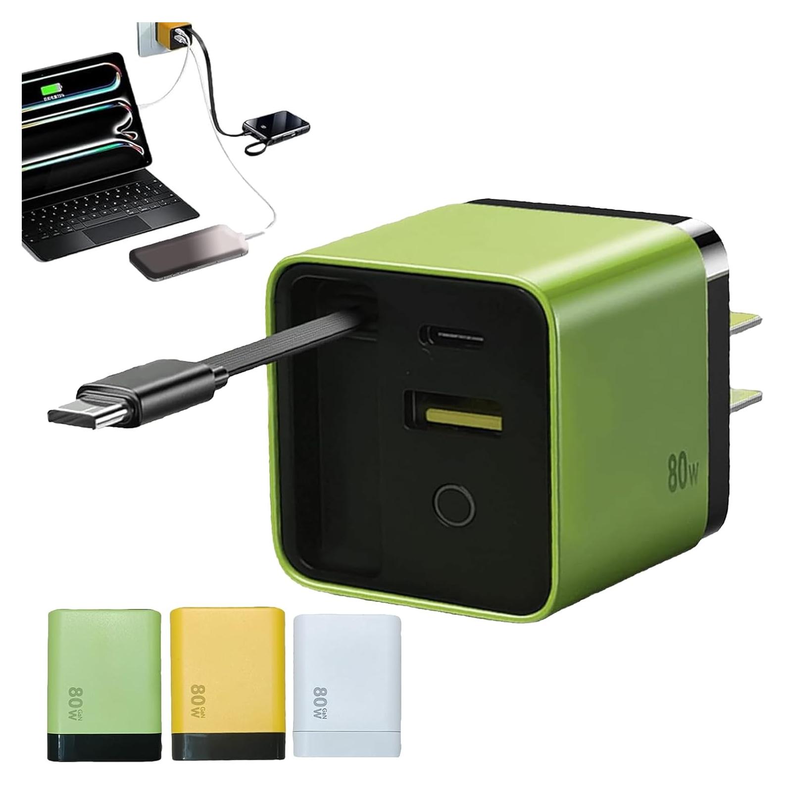 Cargador 3 en 1 ALBCREHK 80W Rápido con Cable Tipo C y USB