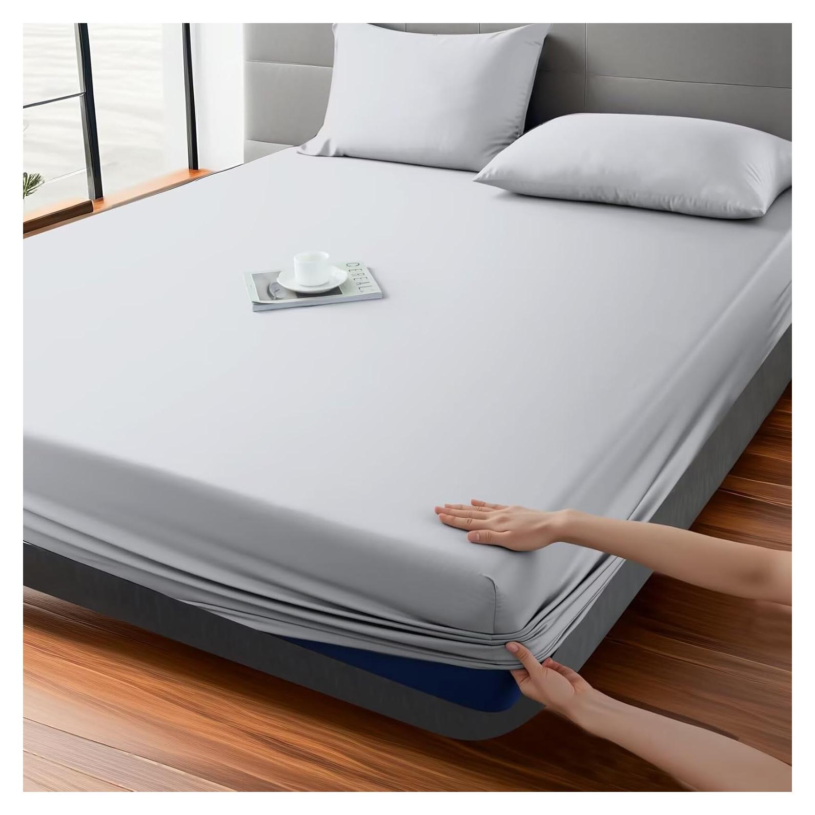 Sábana Ajustable Queen Shunjie.Home Viscosa Bambú 400 Hilos Gris