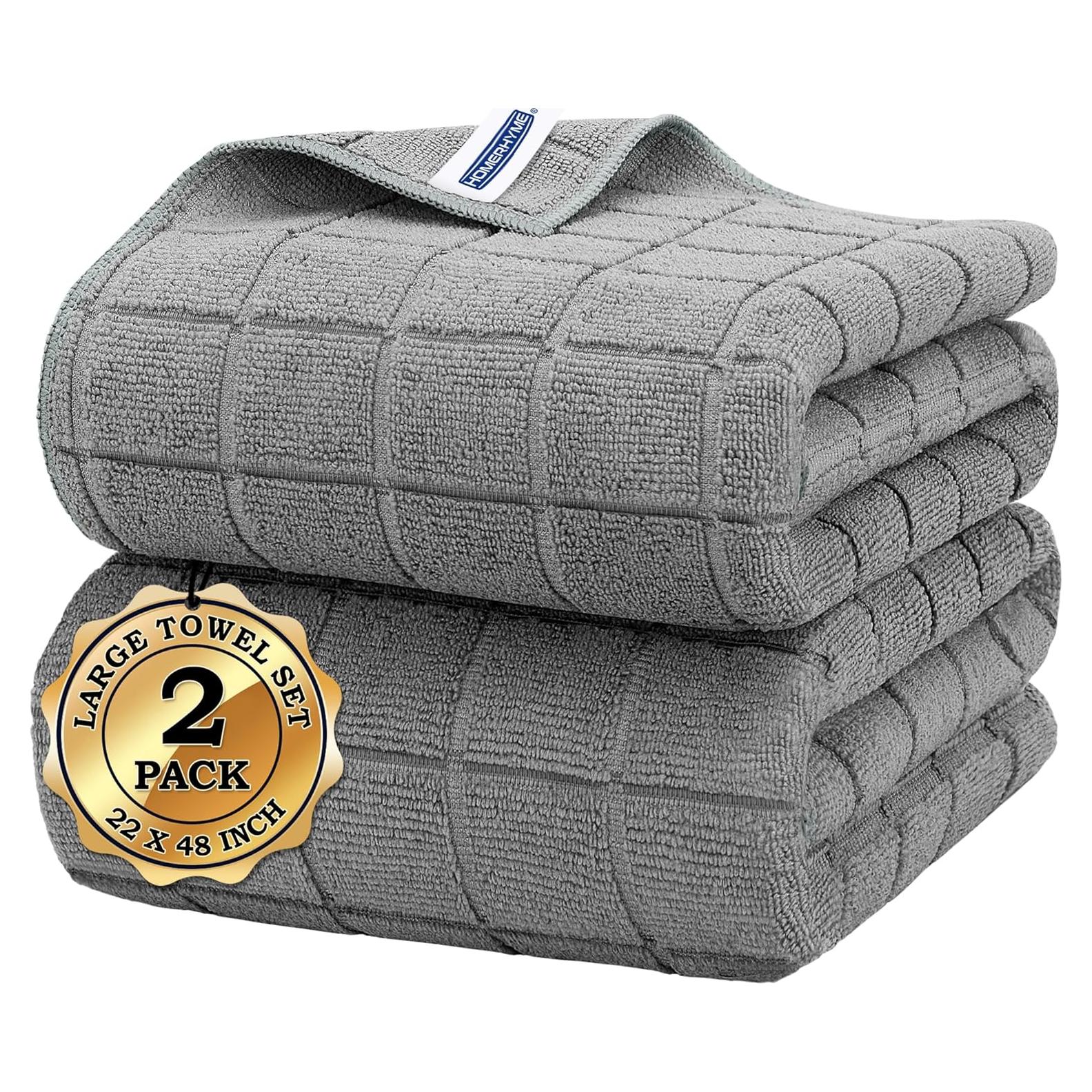 Toallas de Baño Microfibra HOMERHYME 2 Piezas 56x122 cm Gris