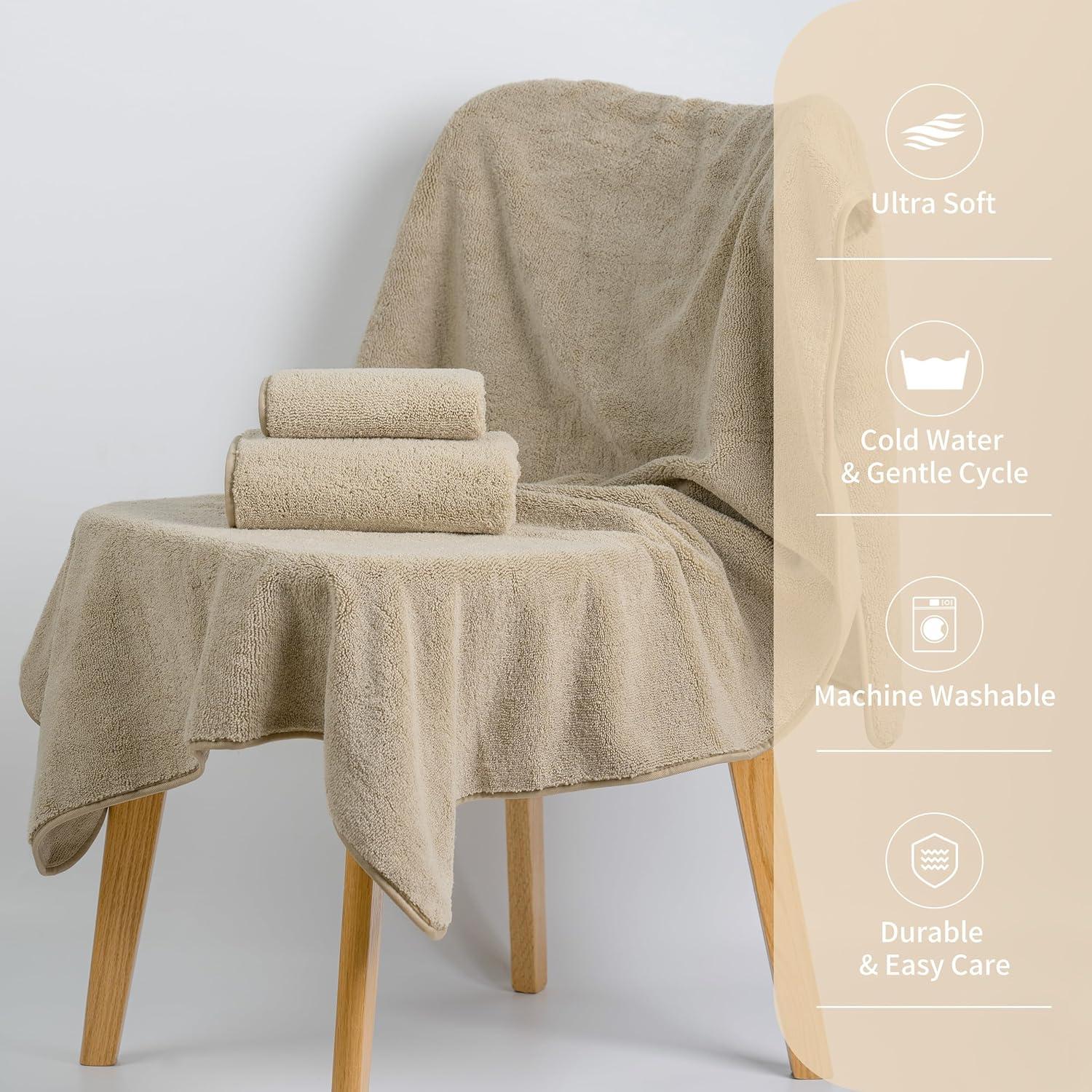 Juego de Toallas de Baño Microfibra Beige 3 Piezas Secado Rápido