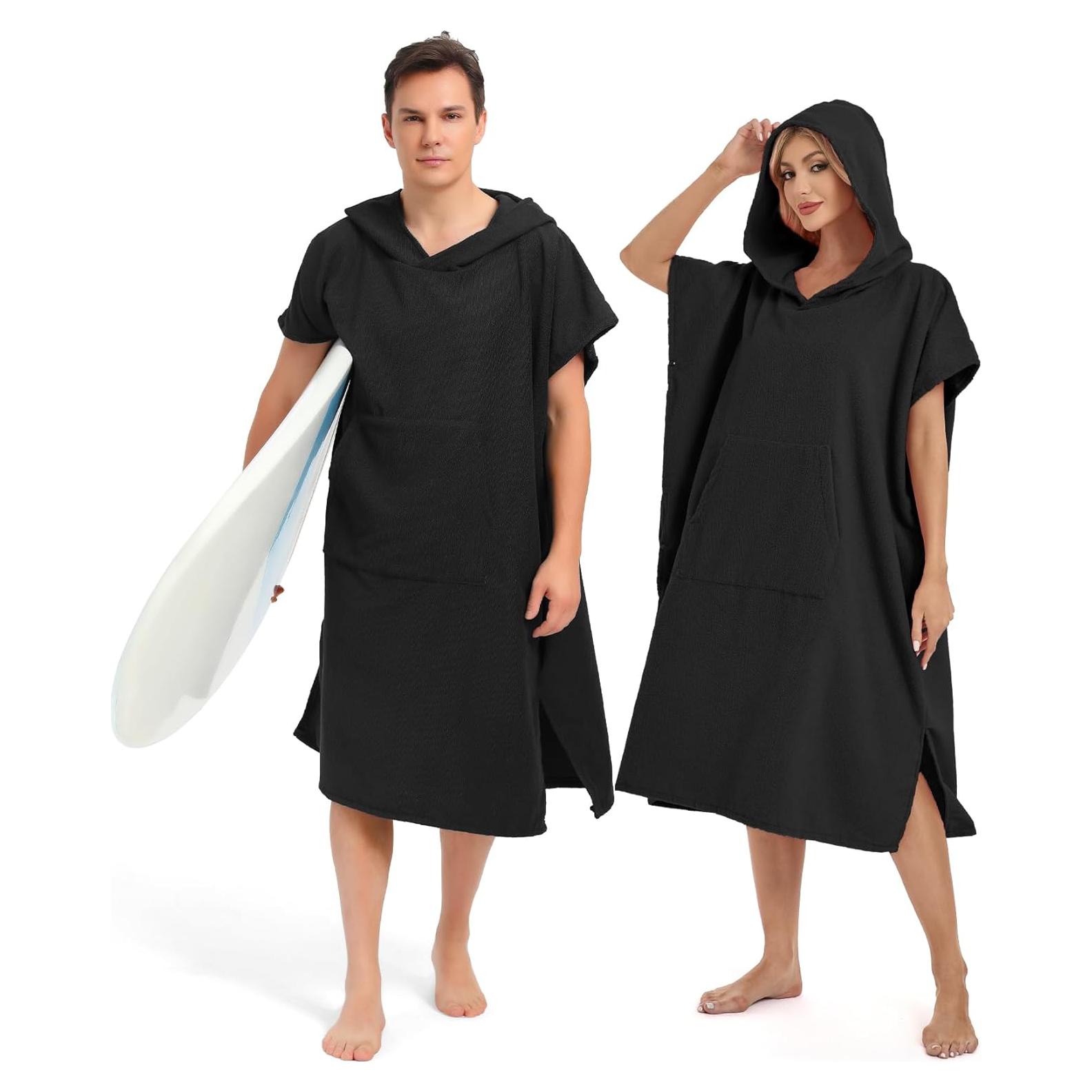 Poncho de Surf Abahub L Negro Microfibra Secado Rápido