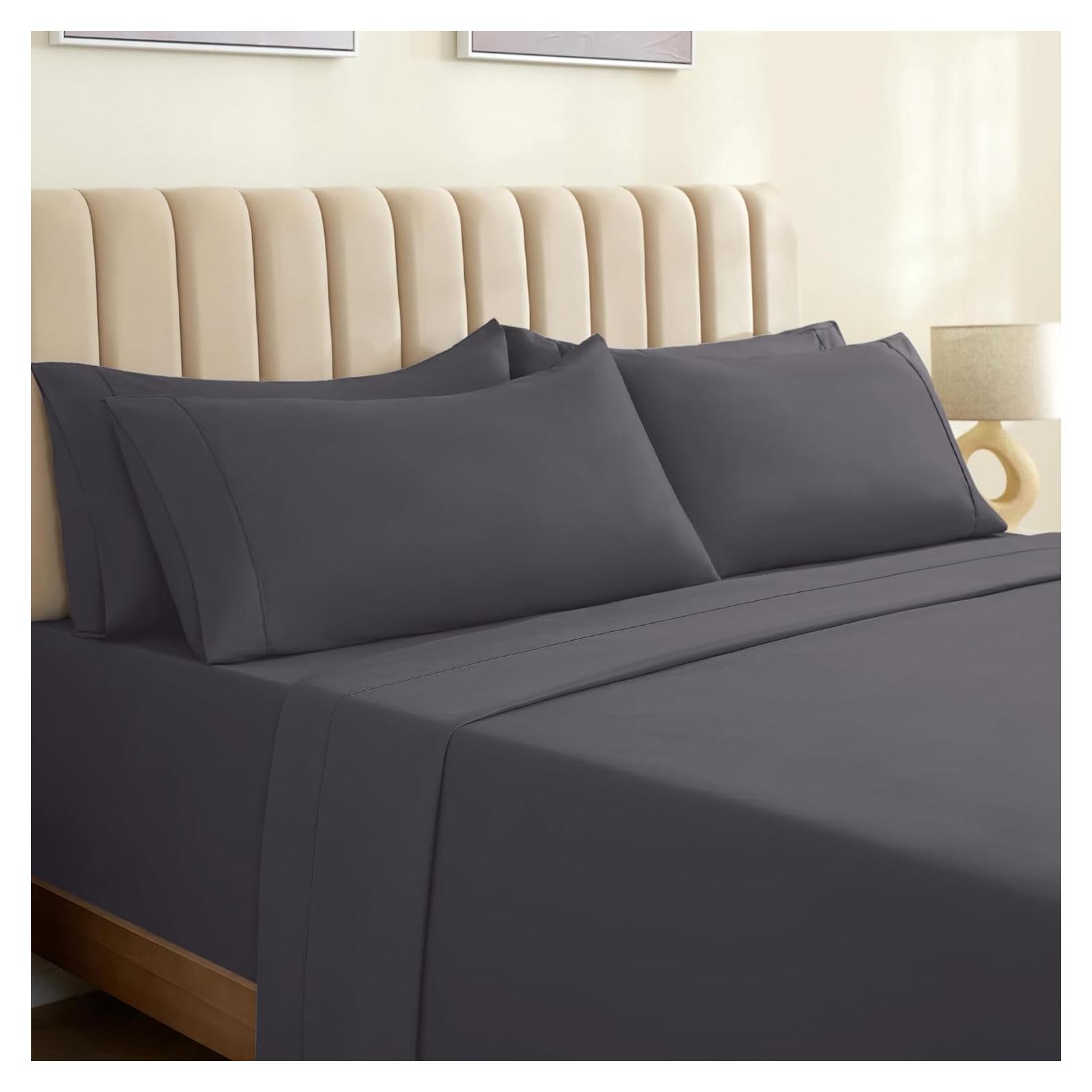 Juego de Sábanas LuxClub 4 Piezas Reina Microfibra Gris