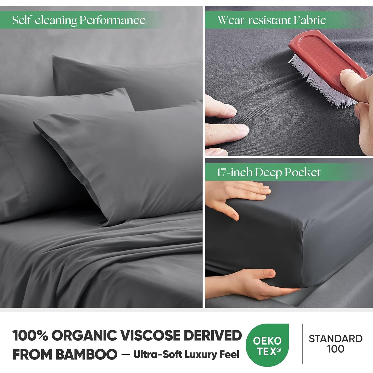 Juego de Sábanas Queen GroundBam 100% Viscosa Bambú Gris