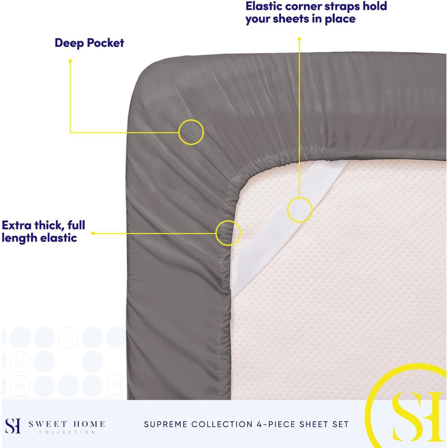 Juego de Sábanas Queen Sweet Home Collection 1800 Hilos Gris