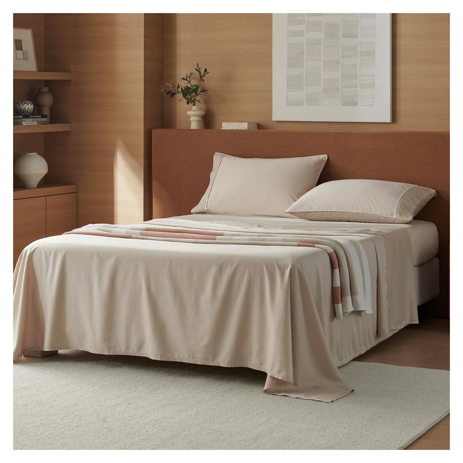 Juego de Sábanas Queen Double Stitch 4 Piezas Algodón TENCEL