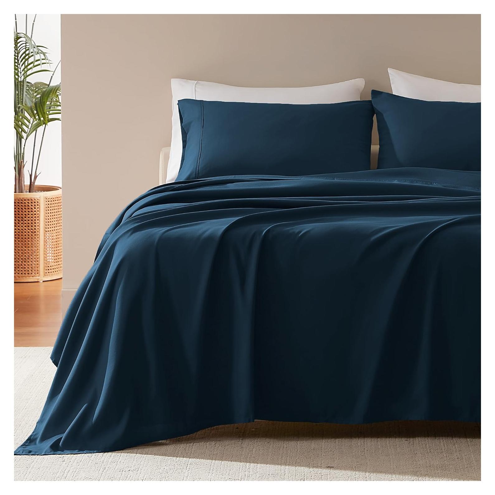 Juego de Sábanas Queen SLEEP ZONE Nanotex 4 Piezas Azul Marino