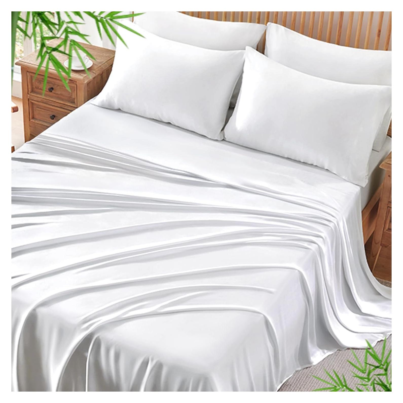 Conjunto de Sábanas Reina BYSURE 6 Piezas 100% Viscosa Blanco