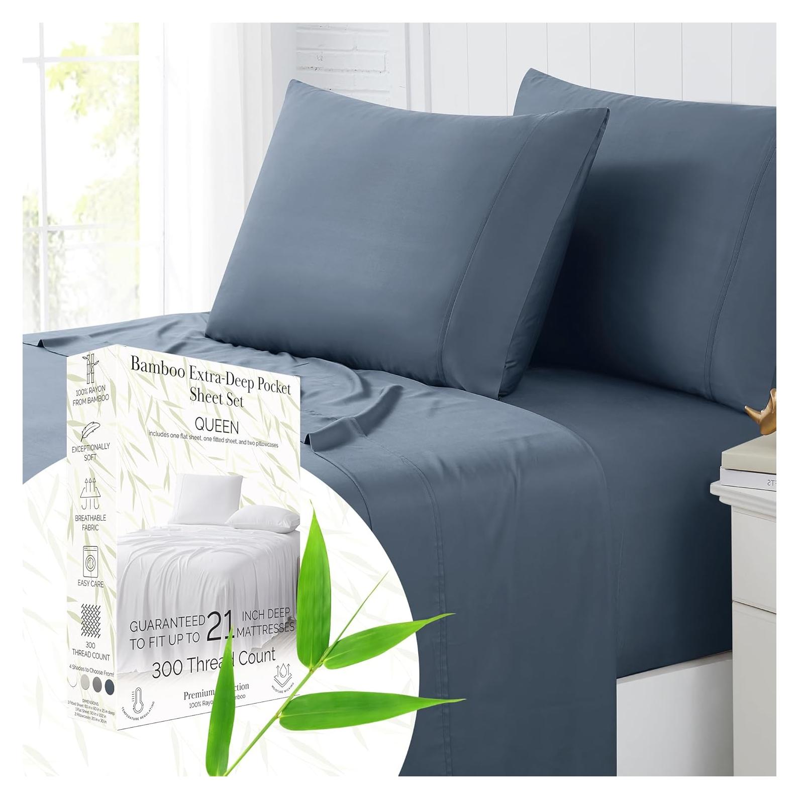 Juego de Sábanas Queen Southshore Rayón Bambú 300 TC Azul