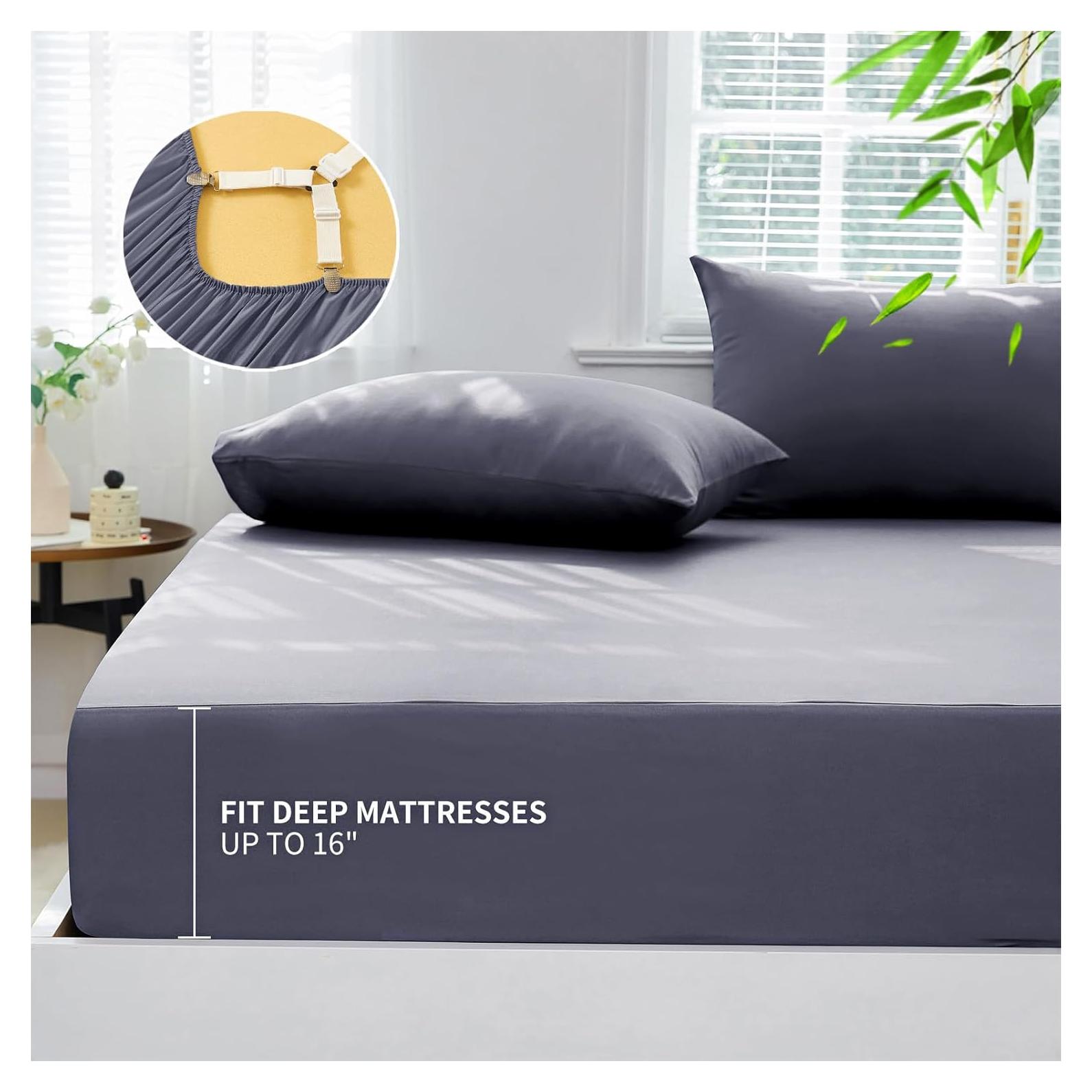 Sábana Ajustable Queen HCORA 100% Viscosa Bambú 400 Hilos Gris