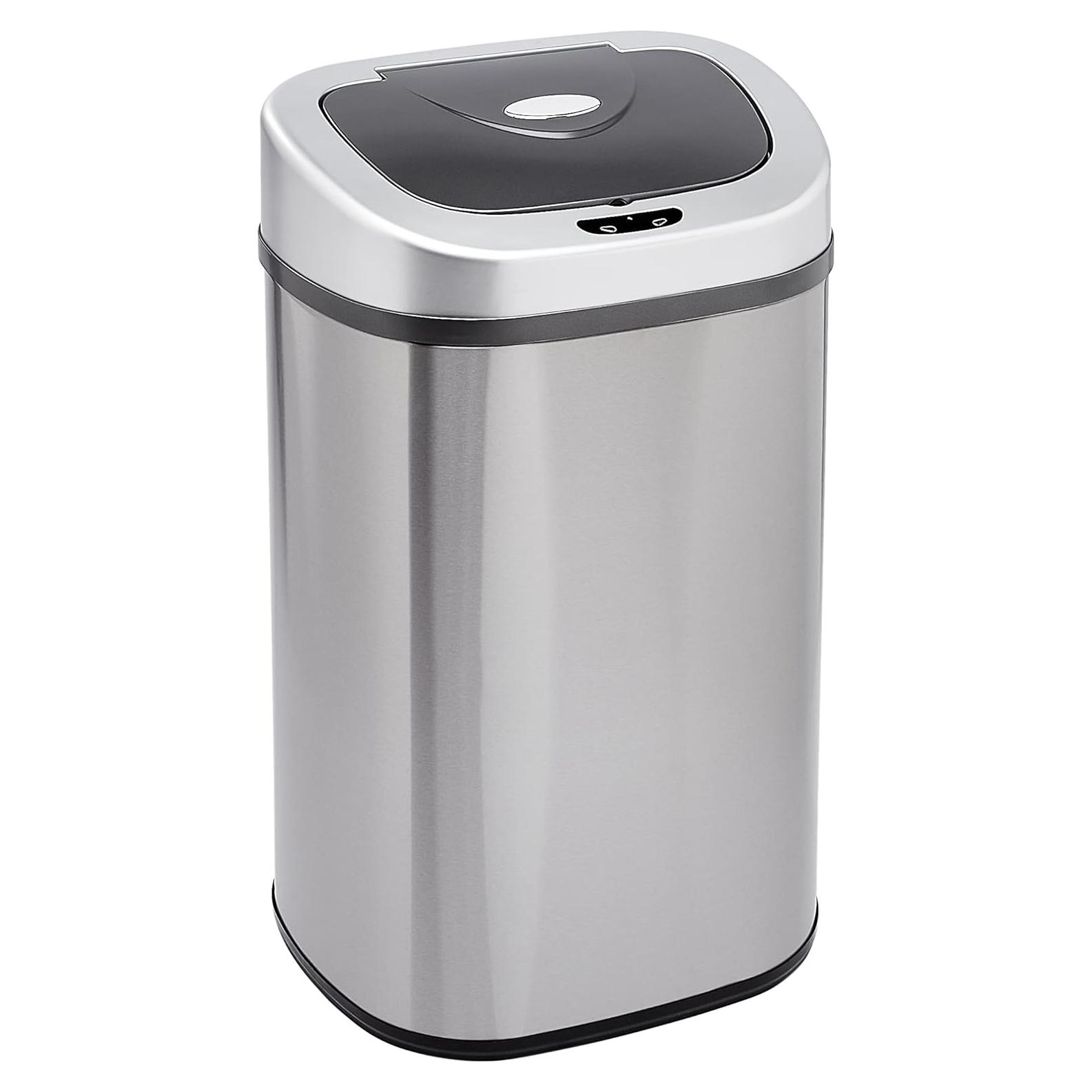 Basurero Automático Amazon Basics 80L Acero Inoxidable Doble Compartimento