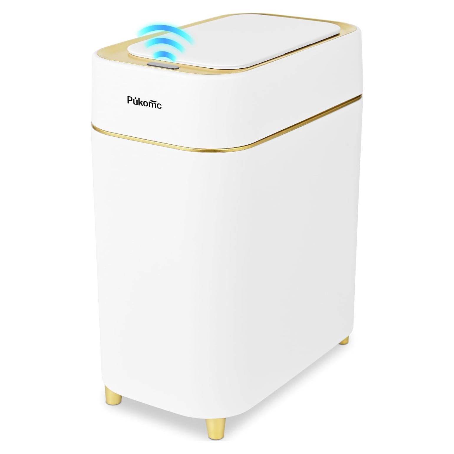 Basurero Automático Pukomc 9L Blanco y Dorado con Sensor