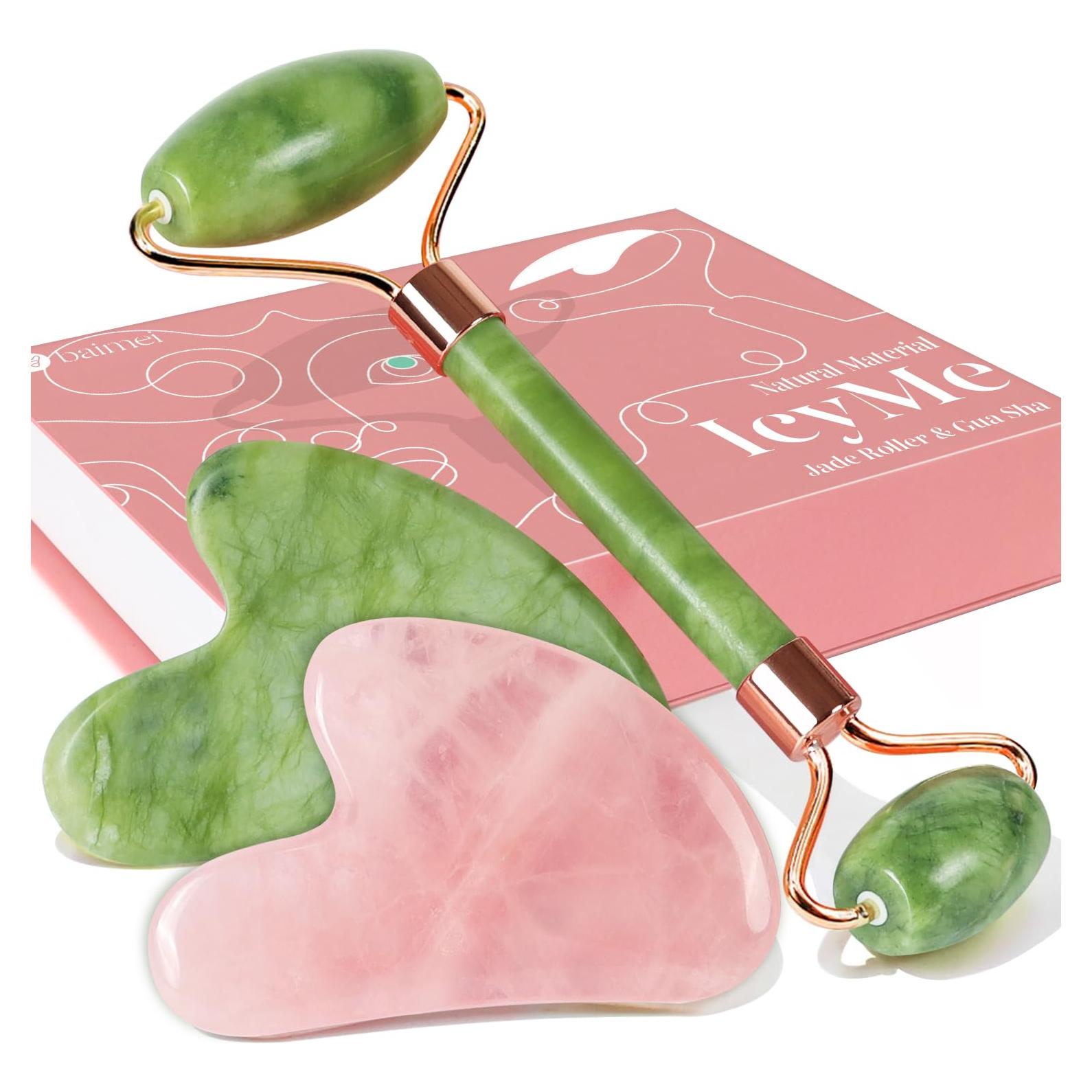 Set de Masaje Facial BAIMEI - 2 Gua Sha y 1 Rodillo de Jade
