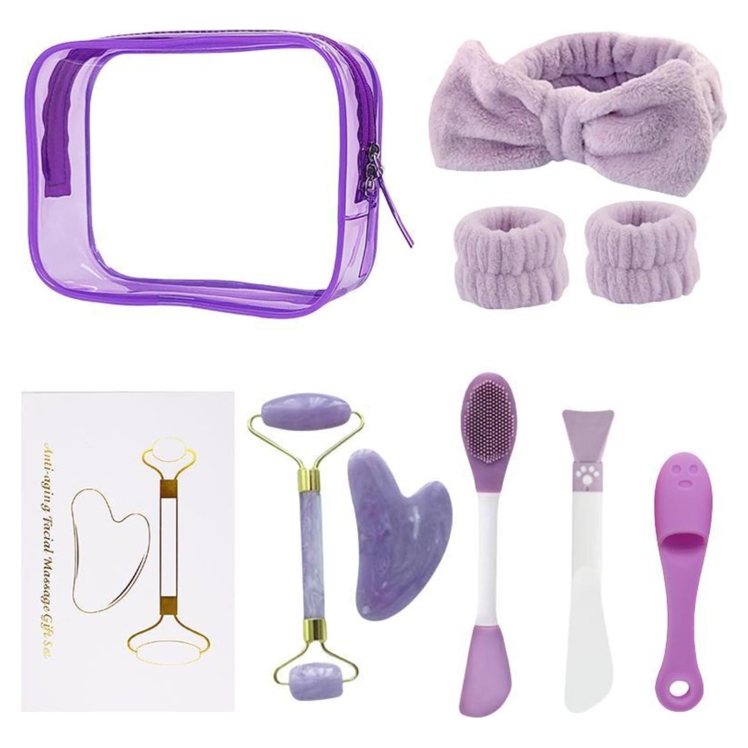 Kit de Cuidado Facial 9 Piezas KXKQ con Rodillo de Jade y Gua Sha