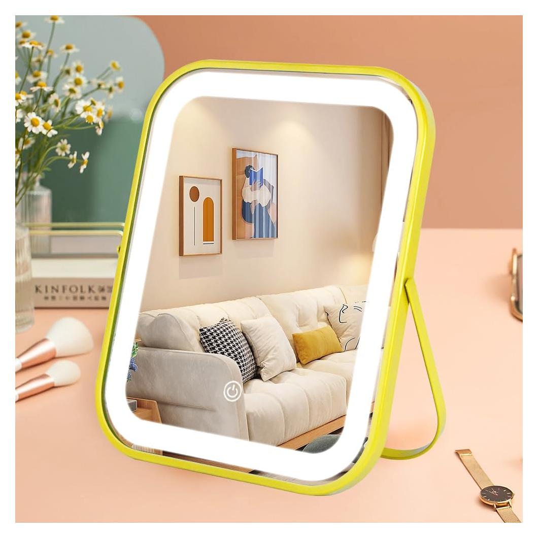 Espejo de Maquillaje LED YEKKOPT Dorado 25.4x20.3cm Plegable