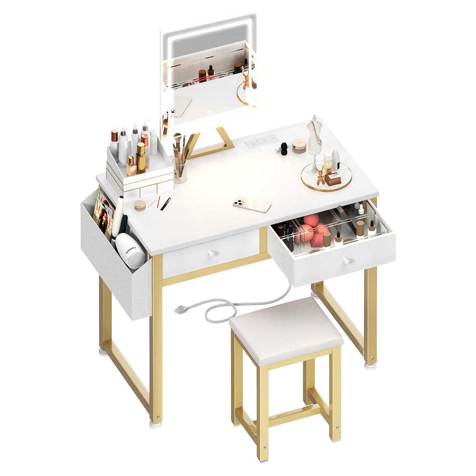 Escritorio de Maquillaje Lufeiya con Espejo y Luz LED 80 cm