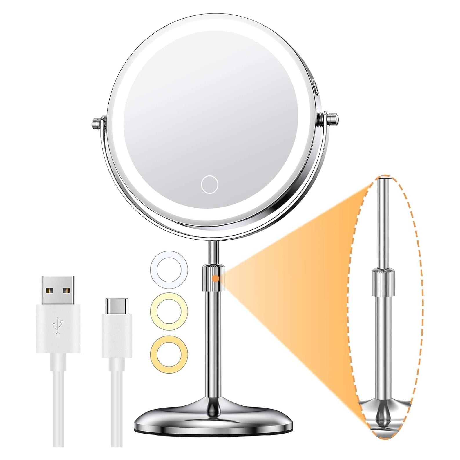 Espejo de Maquillaje Iluminado Gospire 18 cm 10X/1X Ajustable