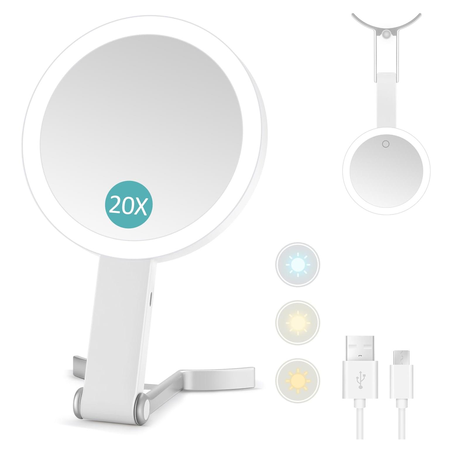 Espejo de Aumento MIYADIVA 20X con Luz y Mango 6"