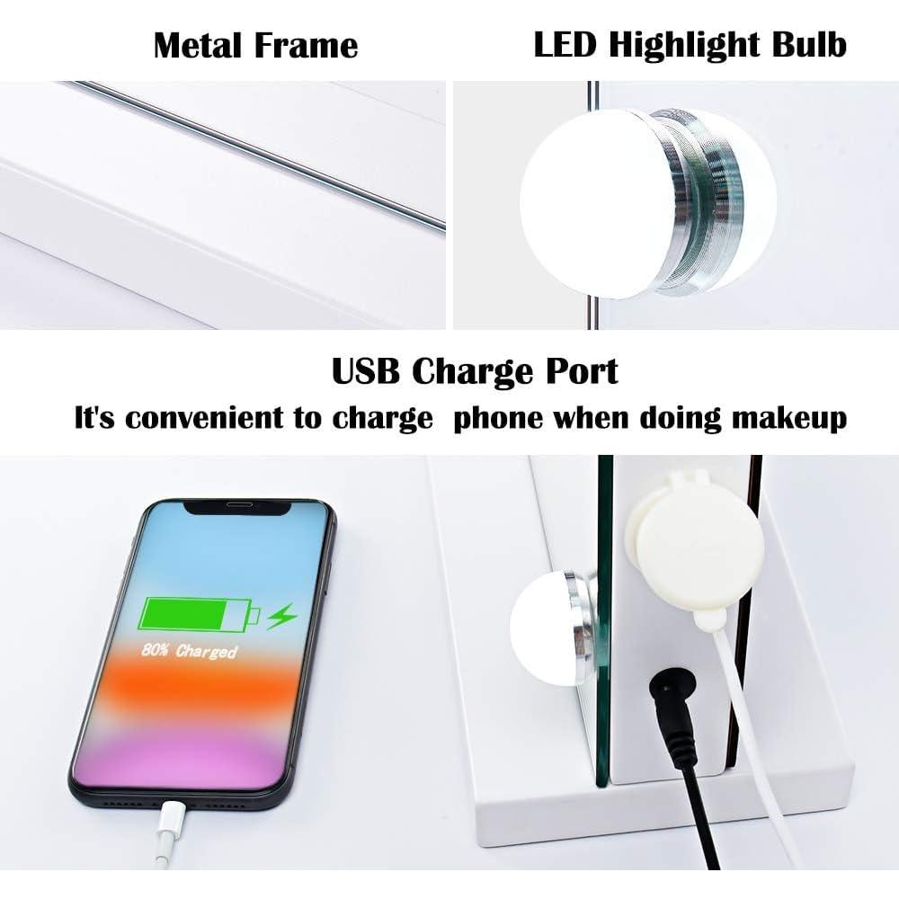 Espejo de Maquillaje LilyHome XL con Luces LED y USB