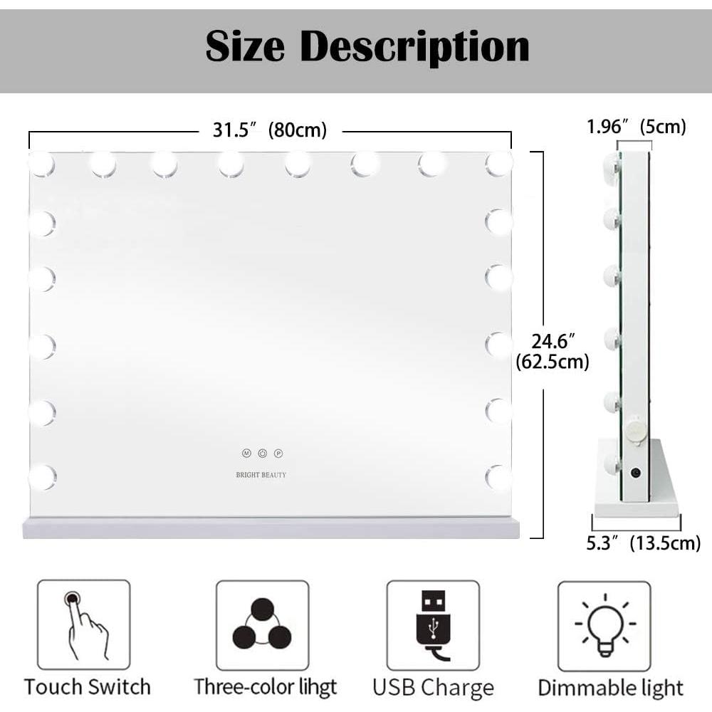 Espejo de Maquillaje LilyHome XL con Luces LED y USB