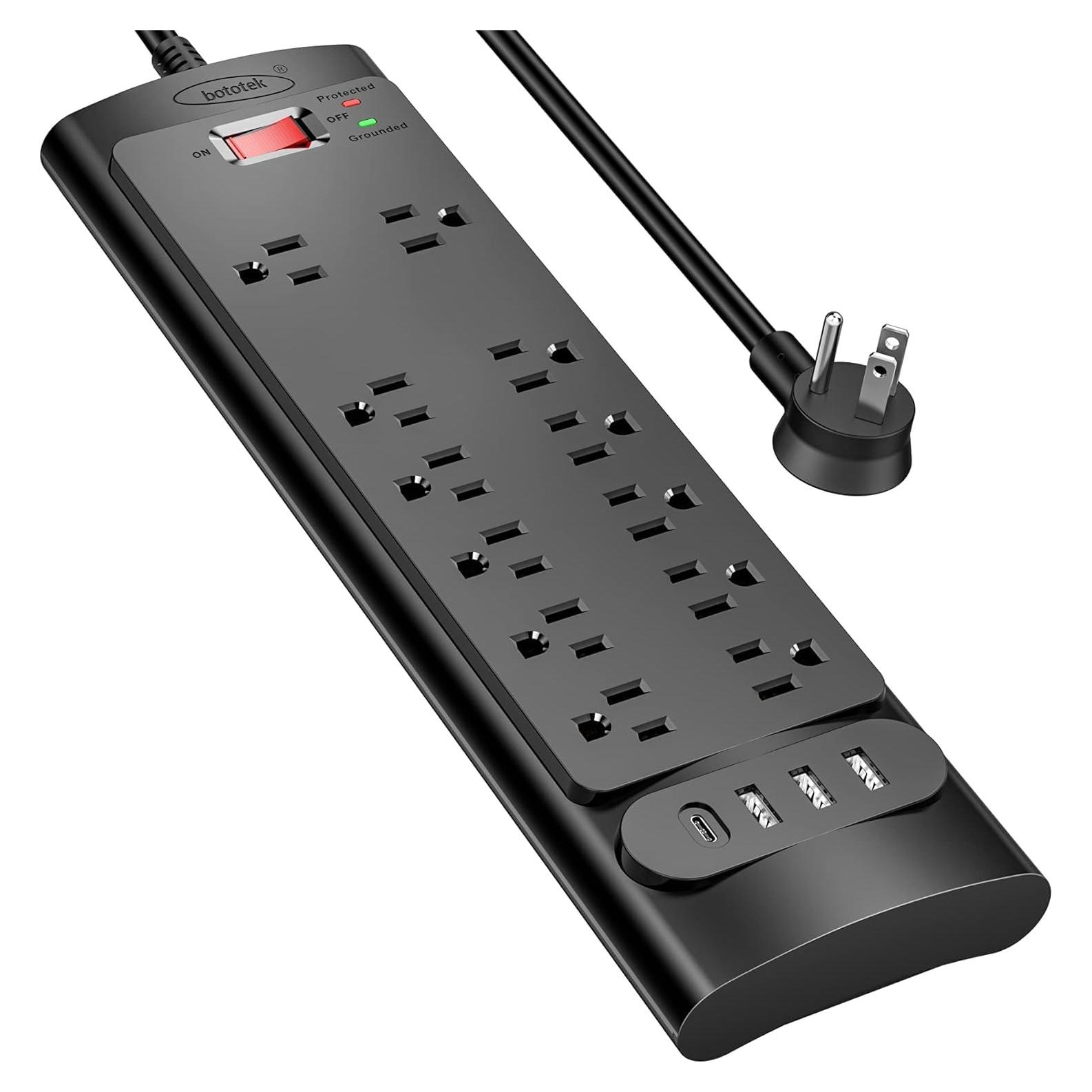 Protector de Sobretensión Bototek 1.68m con 12 Salidas AC y 4 USB