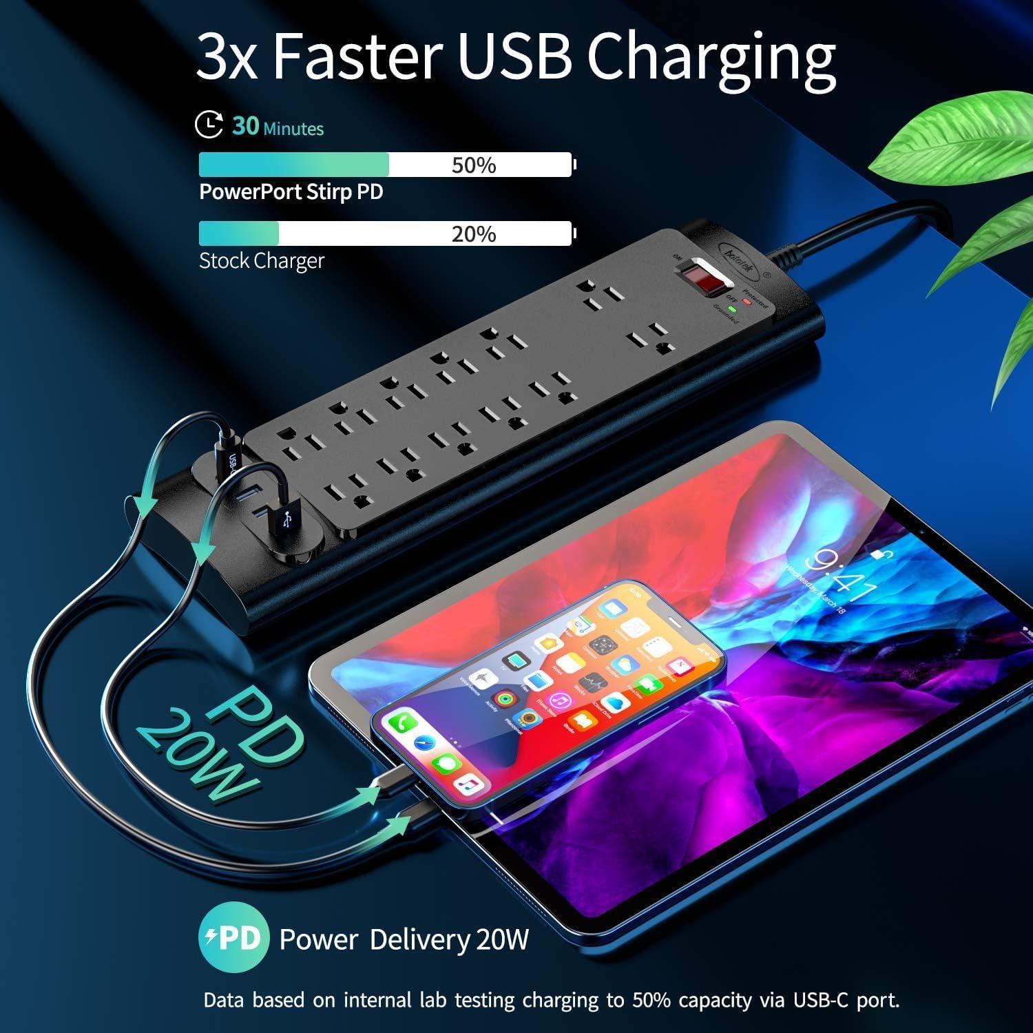 Protector de Sobretensión Bototek 1.68m con 12 Salidas AC y 4 USB