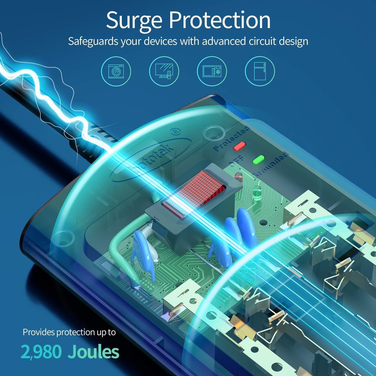 Protector de Sobretensión Bototek 1.68m con 12 Salidas AC y 4 USB