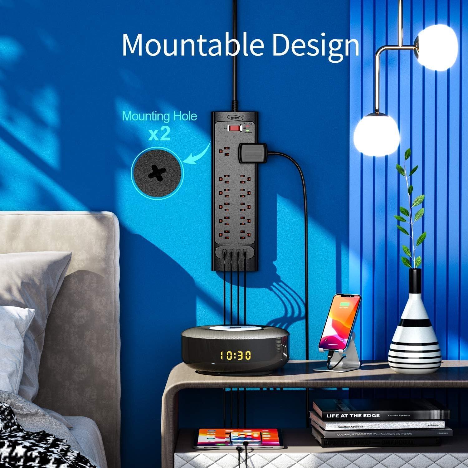 Protector de Sobretensión Bototek 1.68m con 12 Salidas AC y 4 USB