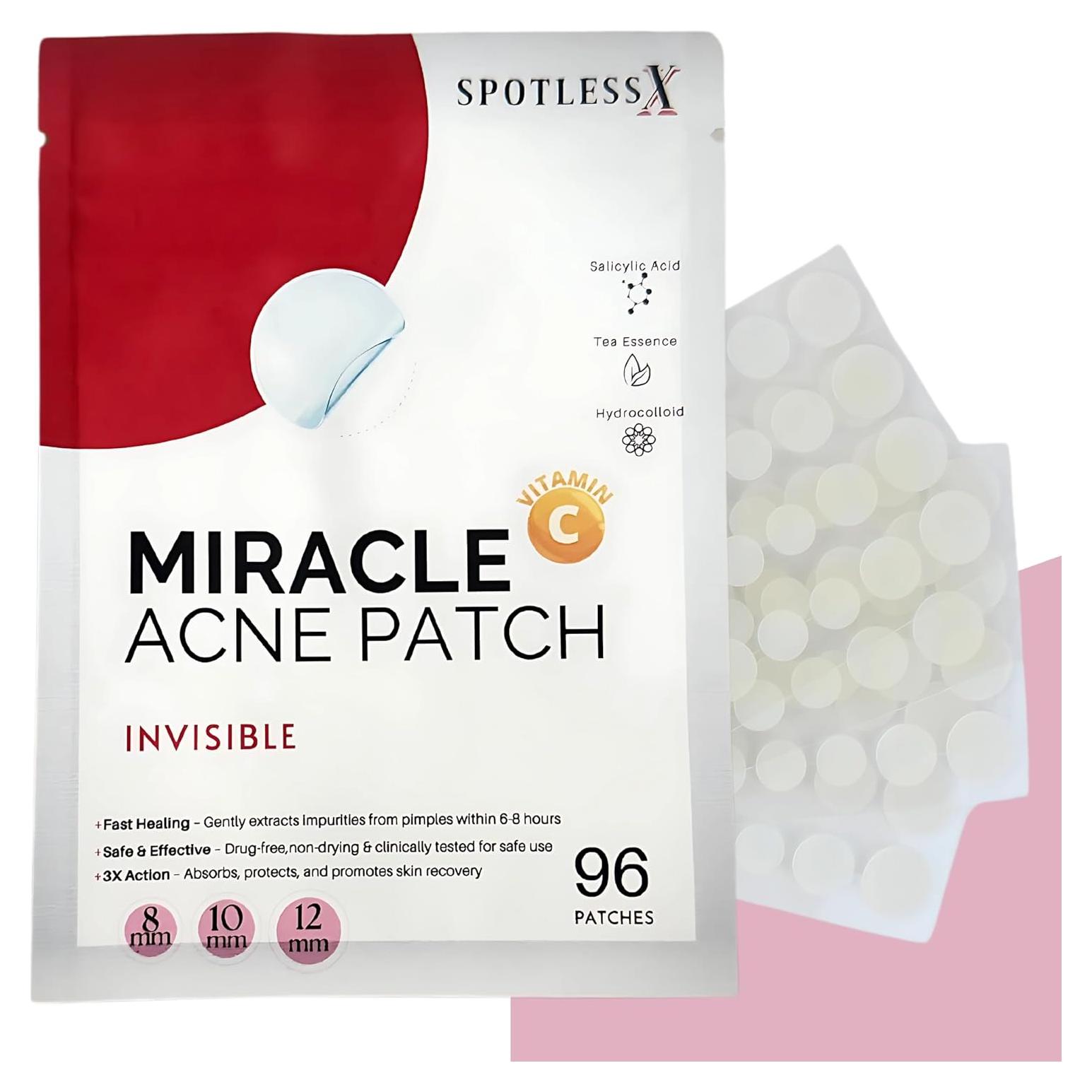 Parche Hidrocoloide SpotlessX para Acné - 96 Parches, 3 Tamaños