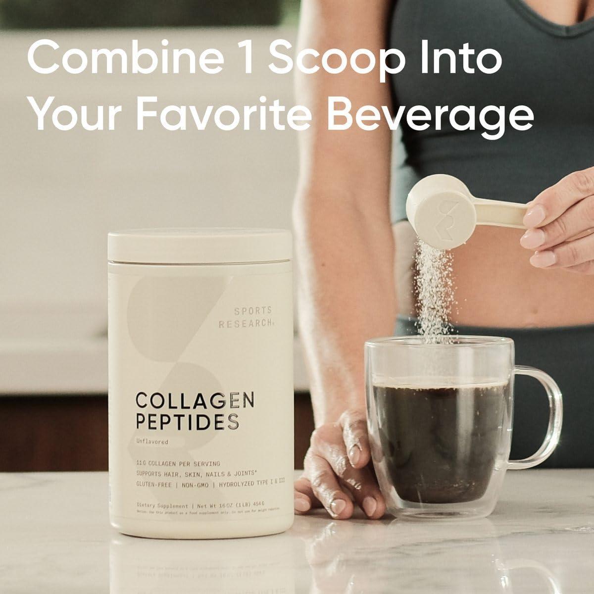 Péptidos de colágeno Sports Research 454 g sin sabor para piel y articulaciones