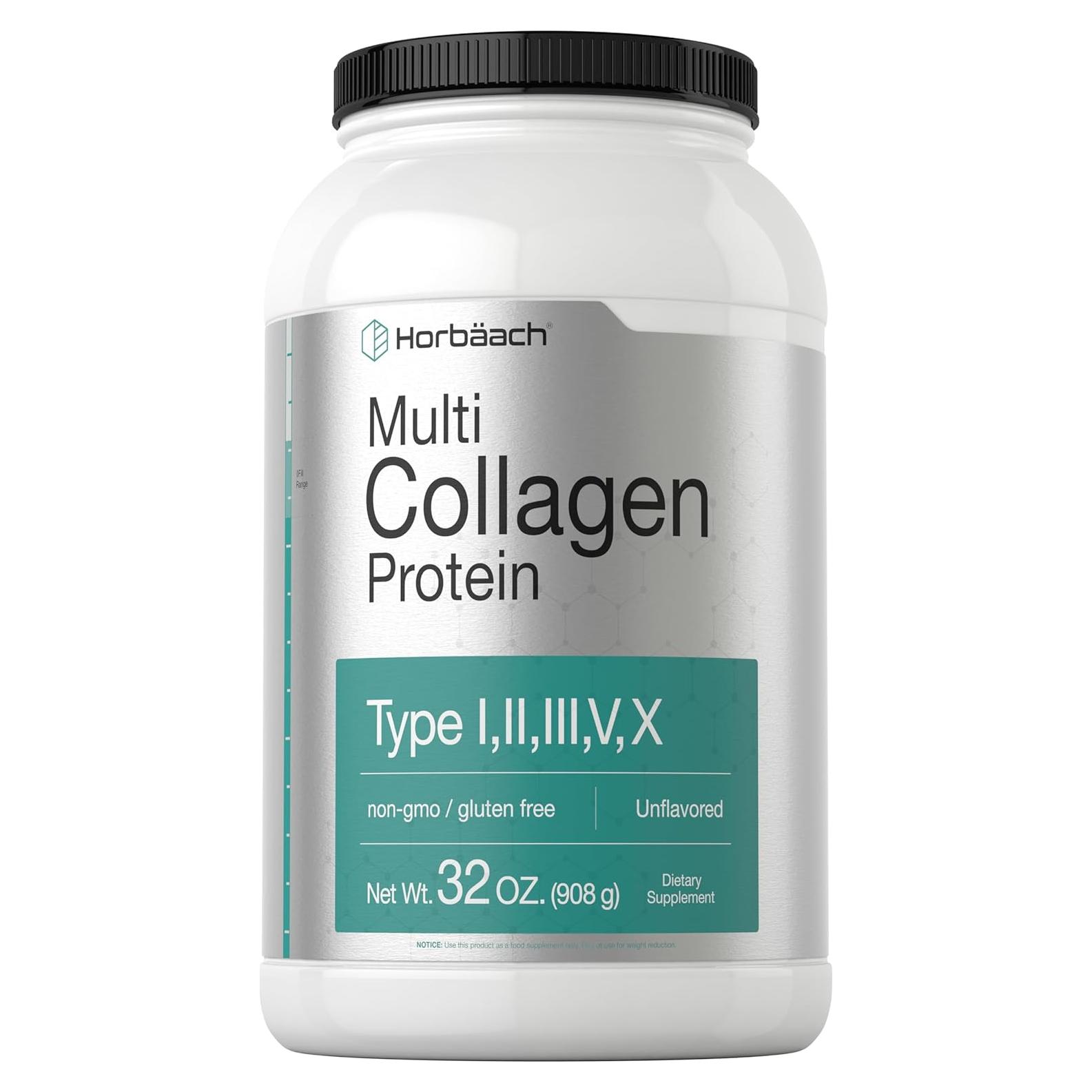 Proteína de Colágeno Hidrolizado Horbaach 32 oz | Tipos I, II, III, V, X | Sin Sabor, Keto y Paleo