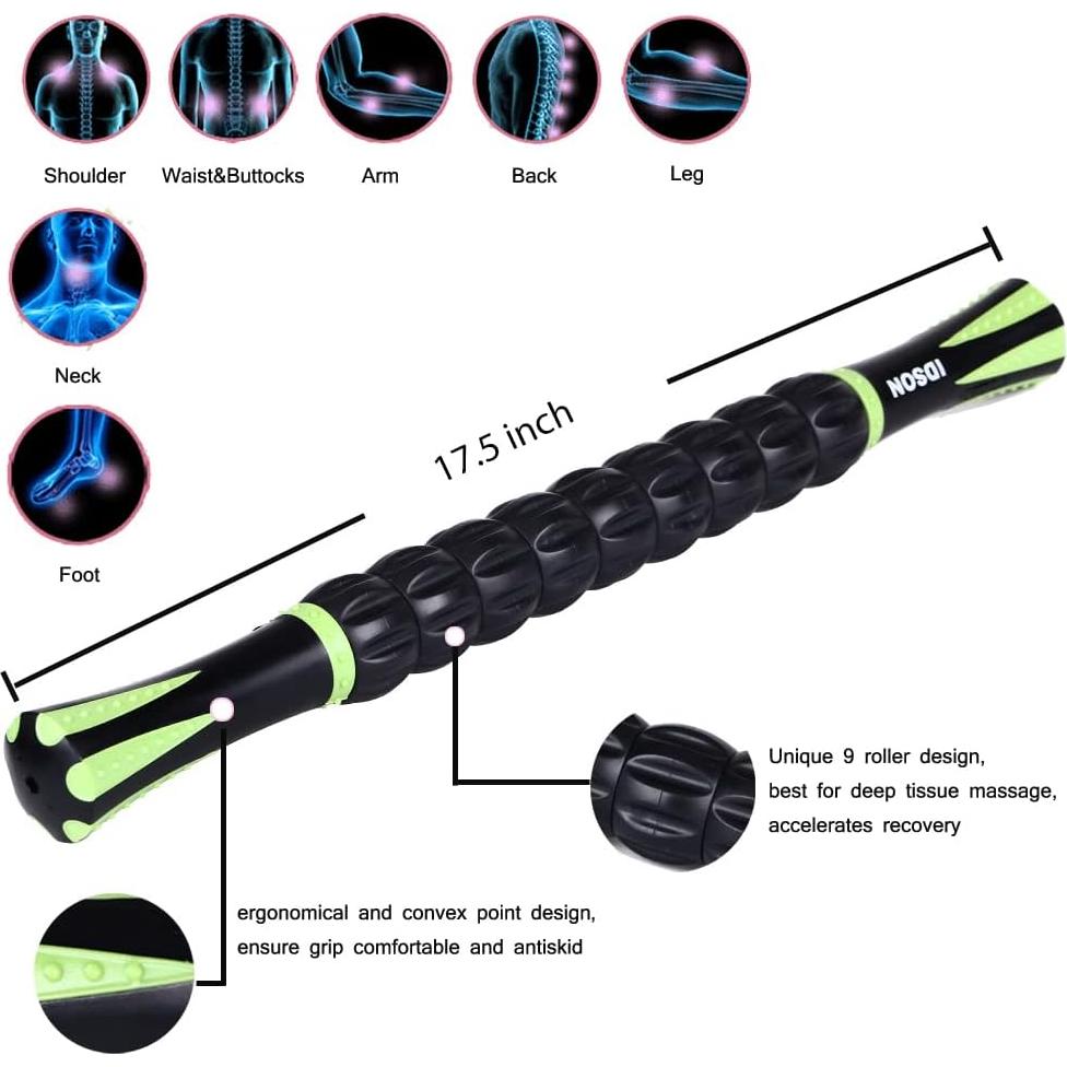 Idson Muscle Roller Stick Masaje Muscular 44.5cm Negro Verde