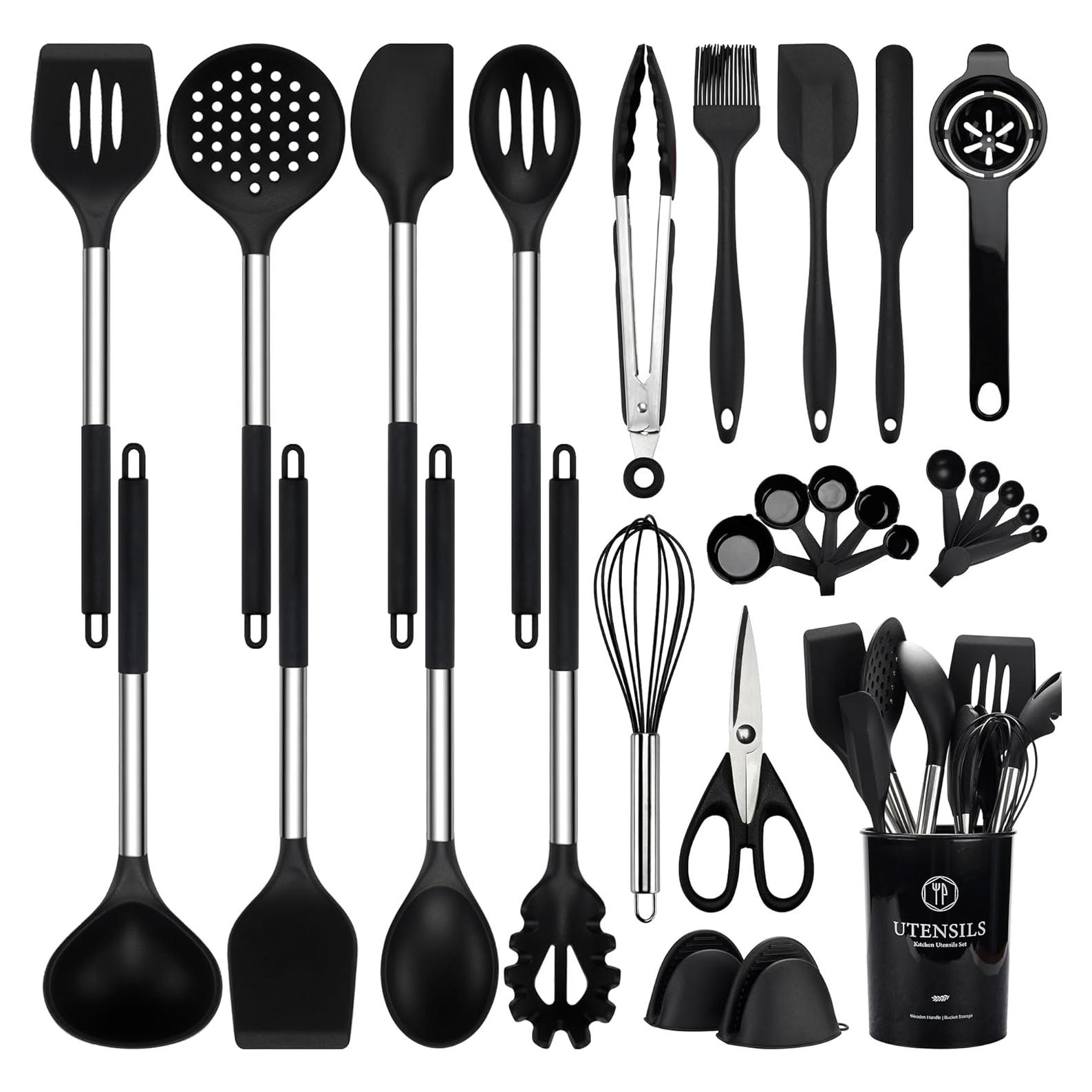 Juego de Utensilios de Cocina NCUE 28 Piezas Silicona Acero Inoxidable