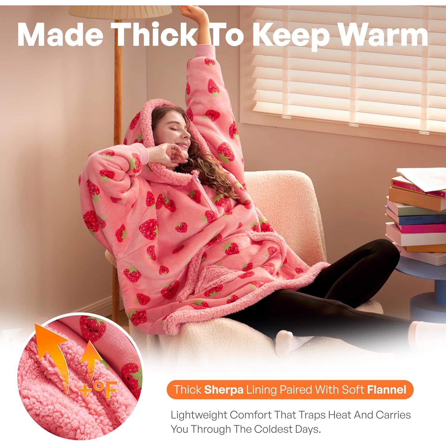 Sudadera Manta Usable Sherpa Giggling Getup Fresa Rosa Adulto