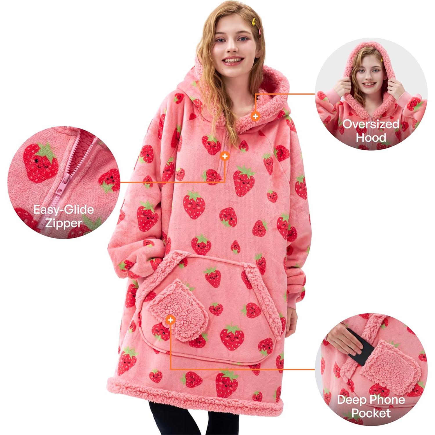 Sudadera Manta Usable Sherpa Giggling Getup Fresa Rosa Adulto
