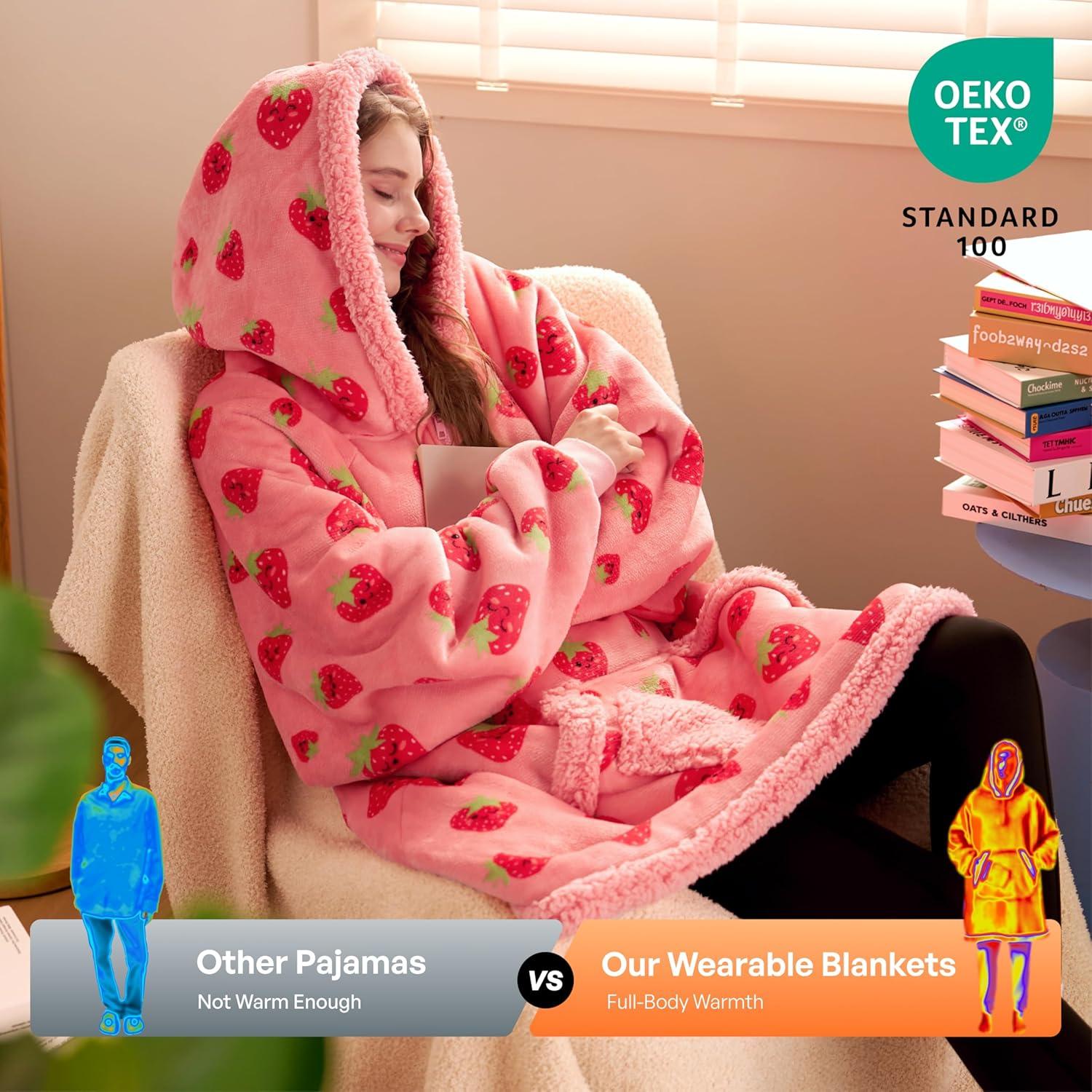 Sudadera Manta Usable Sherpa Giggling Getup Fresa Rosa Adulto