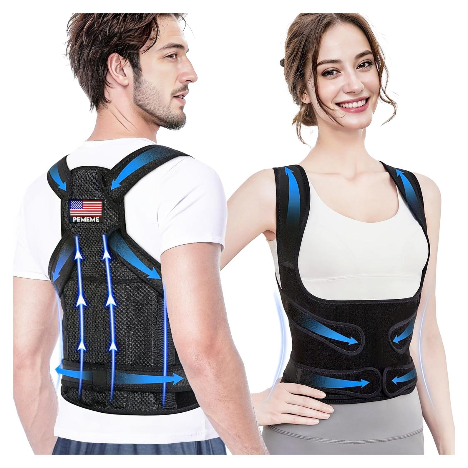 Corrector de Postura PEMEME - Faja Ajustable para Alivio del Dolor - Soporte Lumbar Transpirable (Negro, Mediano)