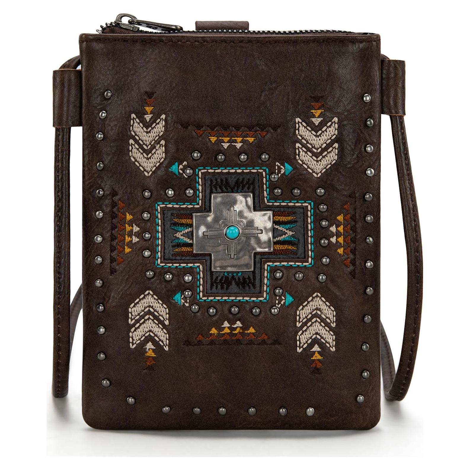 Cartera Cruzada Montana West para Mujeres con Flecos Café