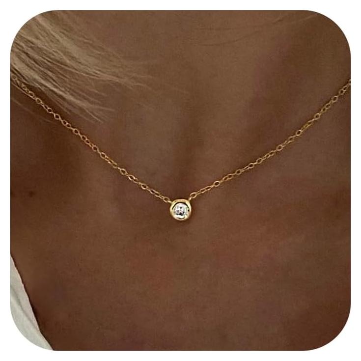 Collar Choker de Diamante Tewiky para Mujeres 14k Oro y Plata