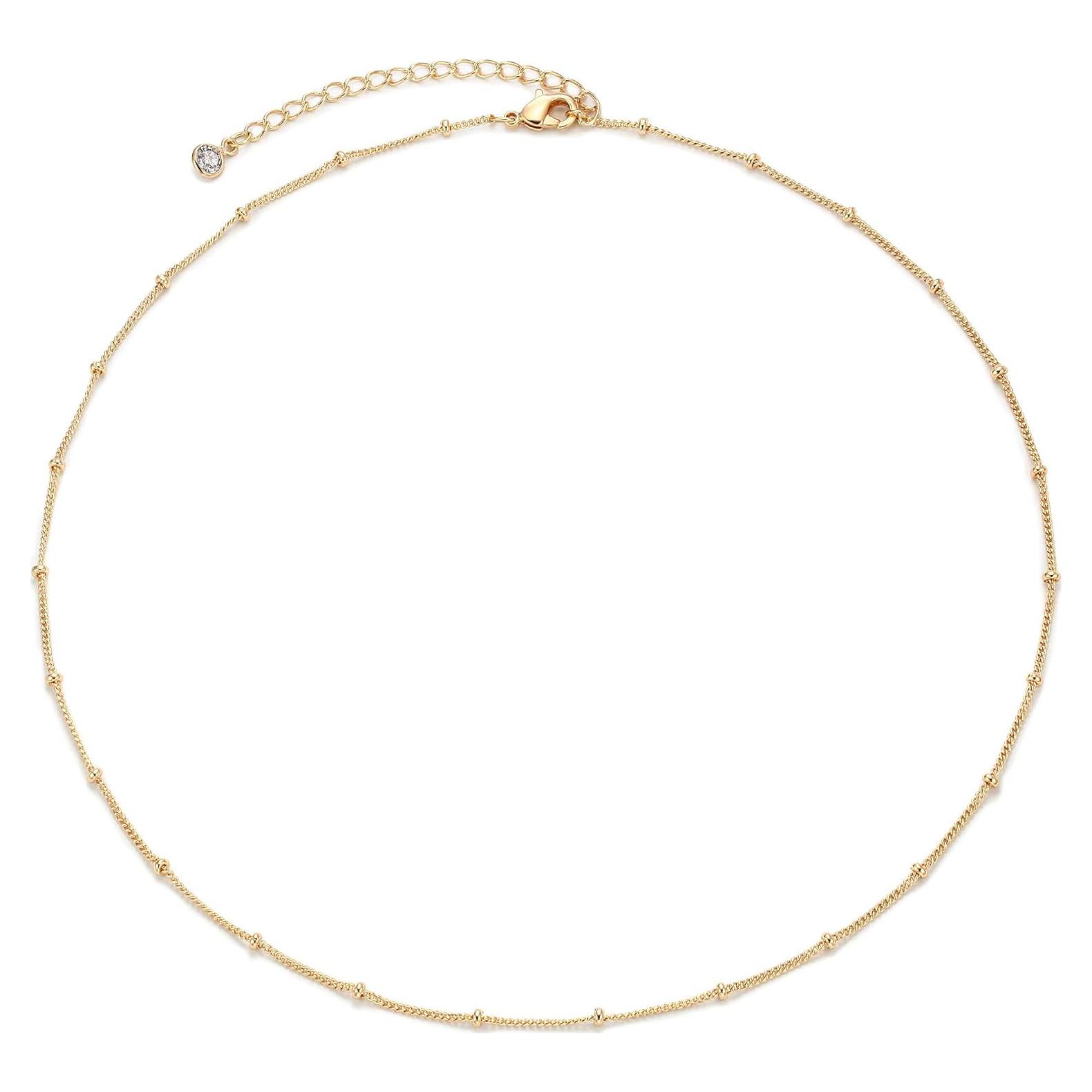 Collar Choker Dainty MEVECCO 14K Oro con Perlas 33-38 cm