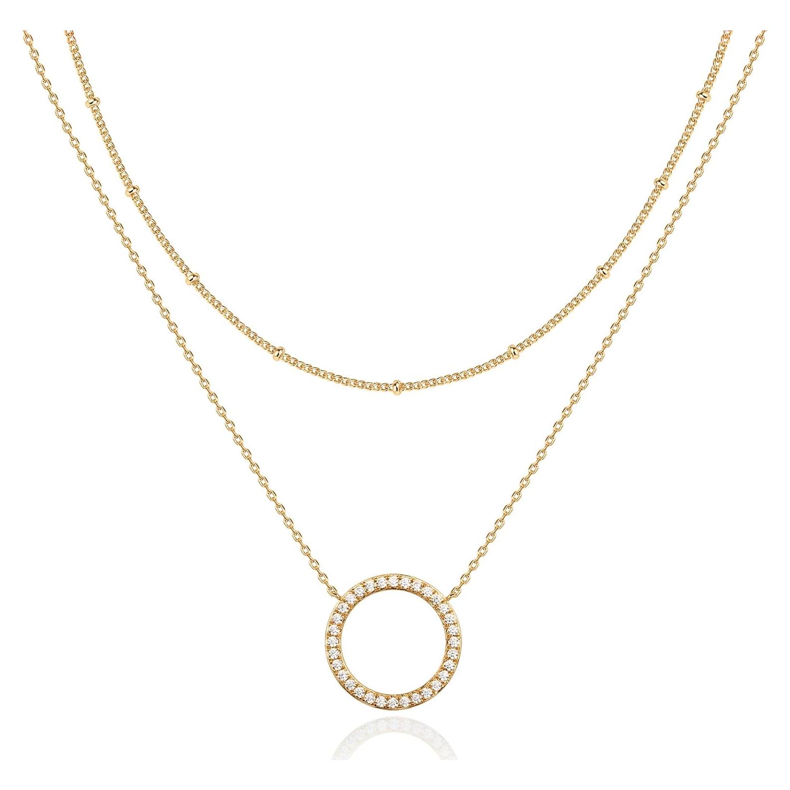 Collar en capas chapado en oro 14K PAVOI con colgantes