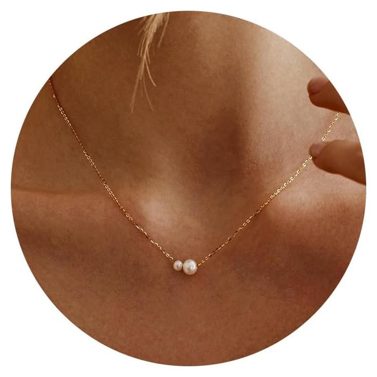 Collar de Perlas Doradas para Mujeres - Baño de Oro 14K