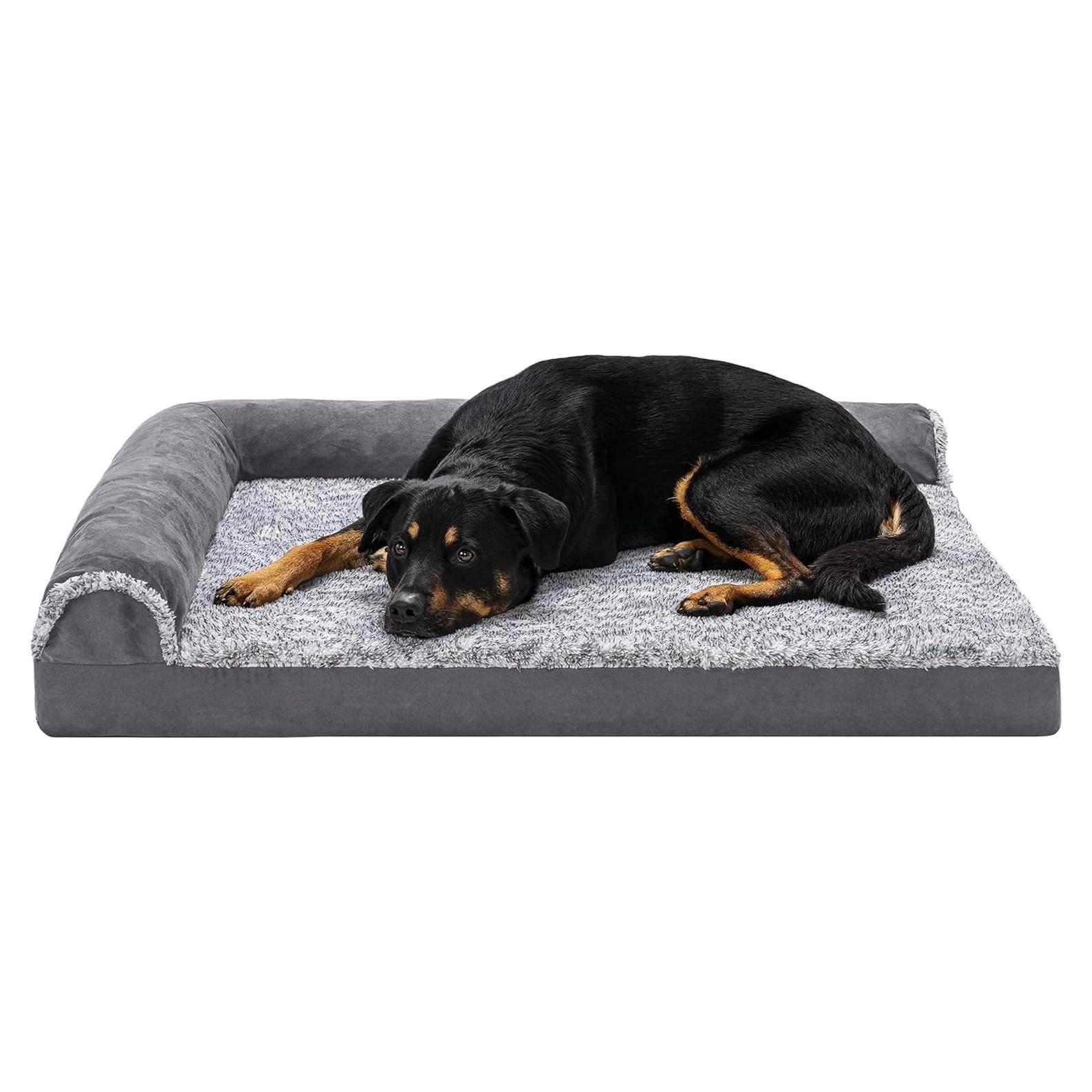 Cama ortopédica para perros Furhaven Jumbo en forma de L - Gris piedra