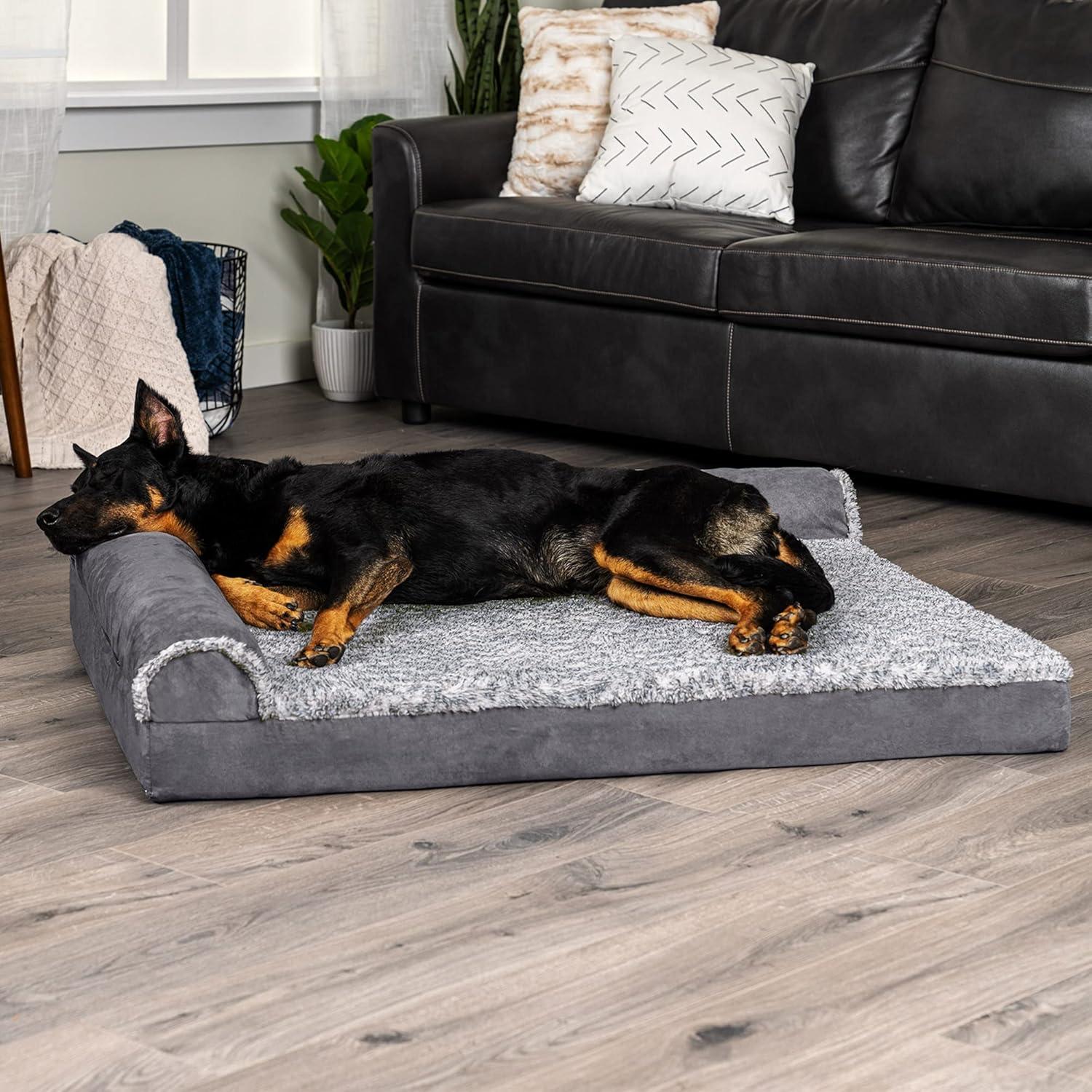 Cama ortopédica para perros Furhaven Jumbo en forma de L - Gris piedra