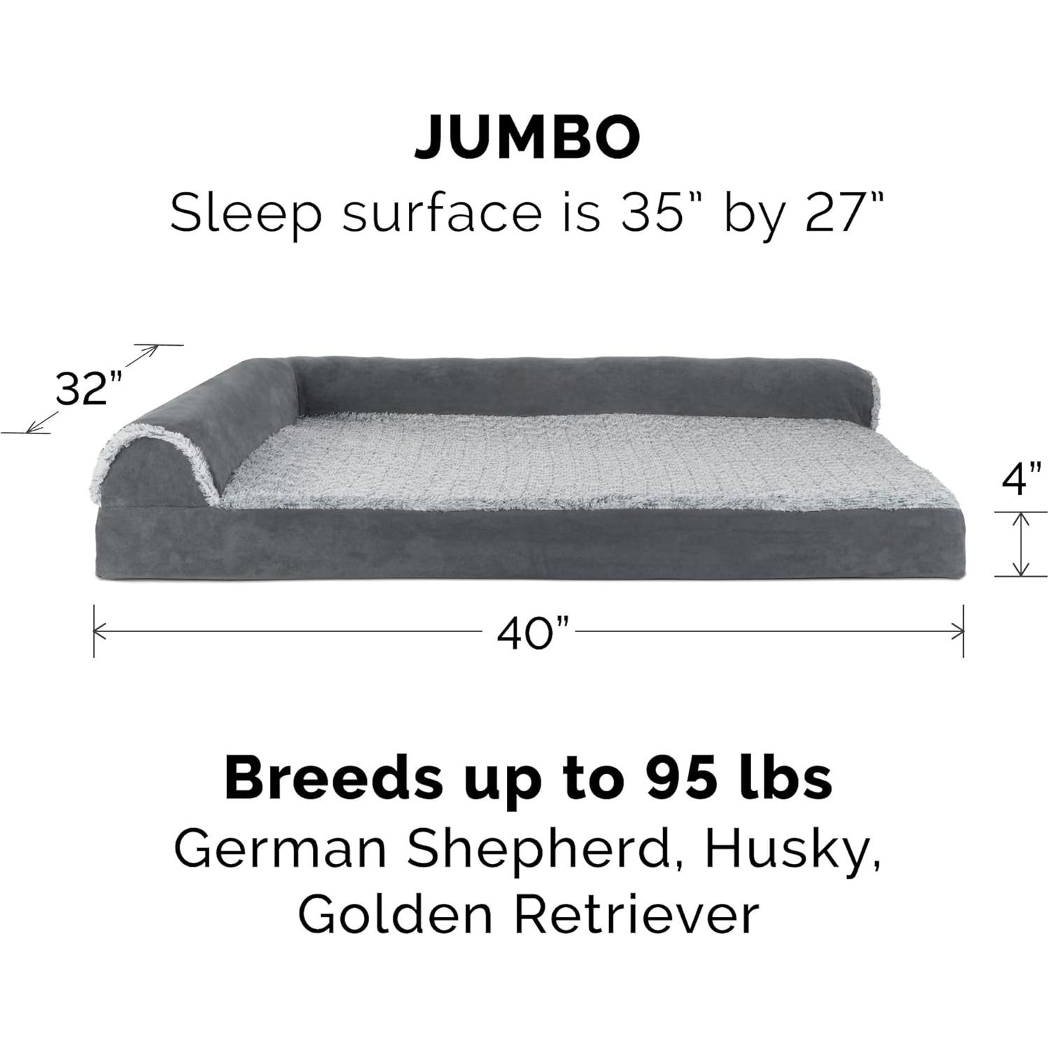 Cama ortopédica para perros Furhaven Jumbo en forma de L - Gris piedra