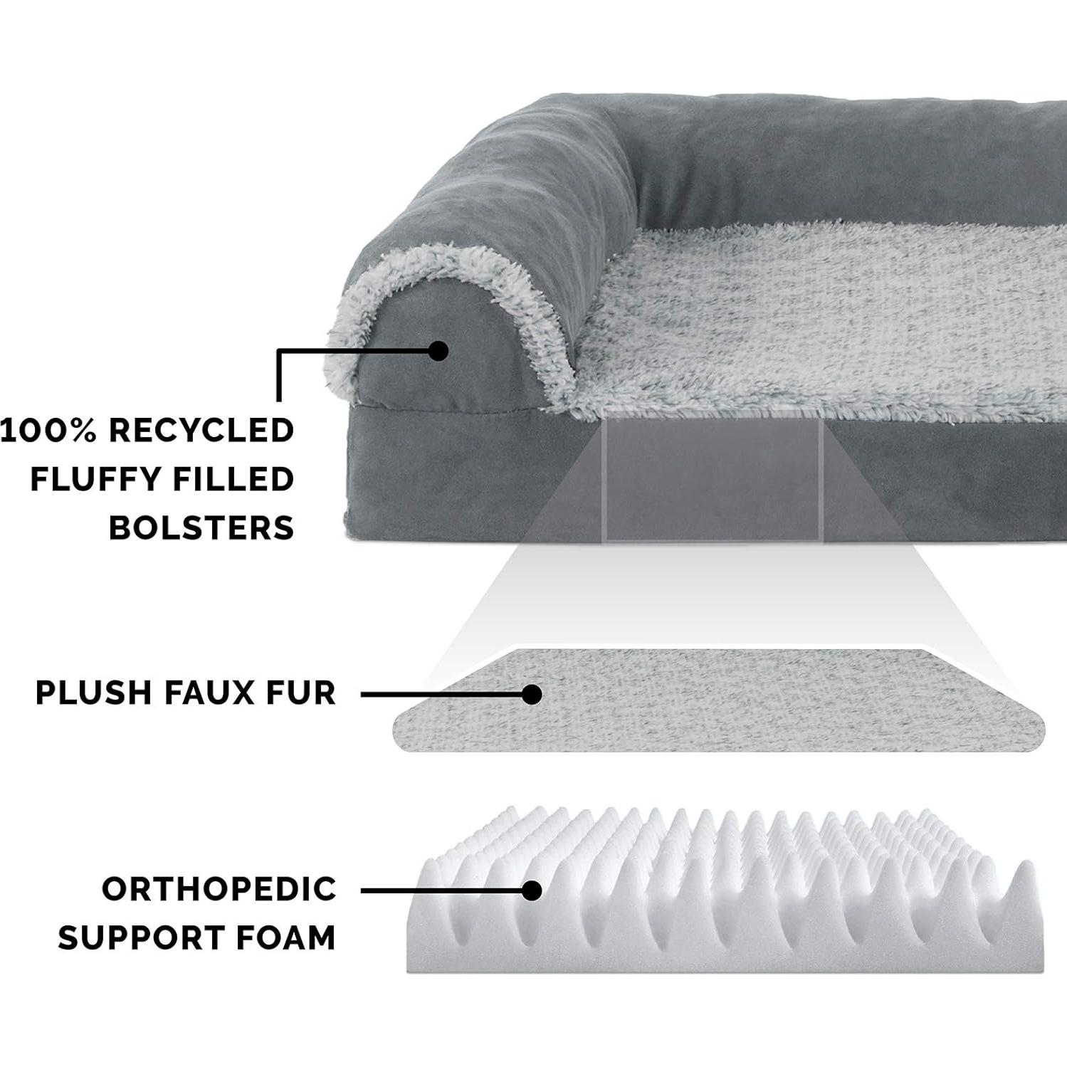 Cama ortopédica para perros Furhaven Jumbo en forma de L - Gris piedra