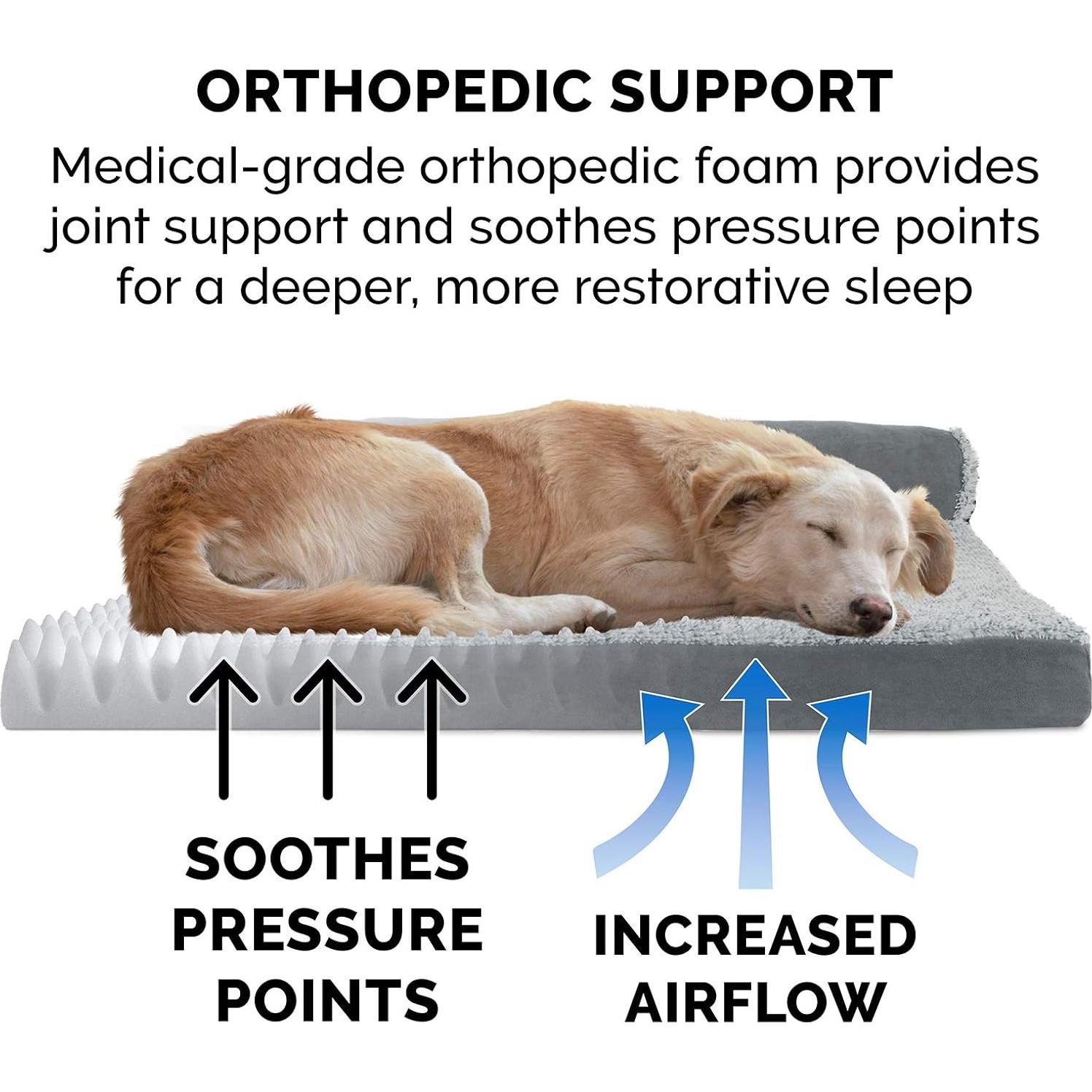 Cama ortopédica para perros Furhaven Jumbo en forma de L - Gris piedra