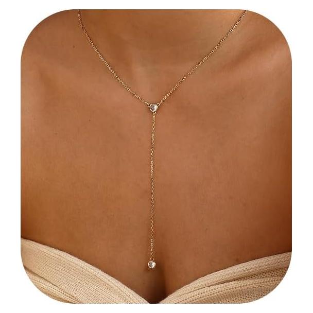 Collar Lariat de Oro Chapado 14k Fwlisesa con CZ 42 cm